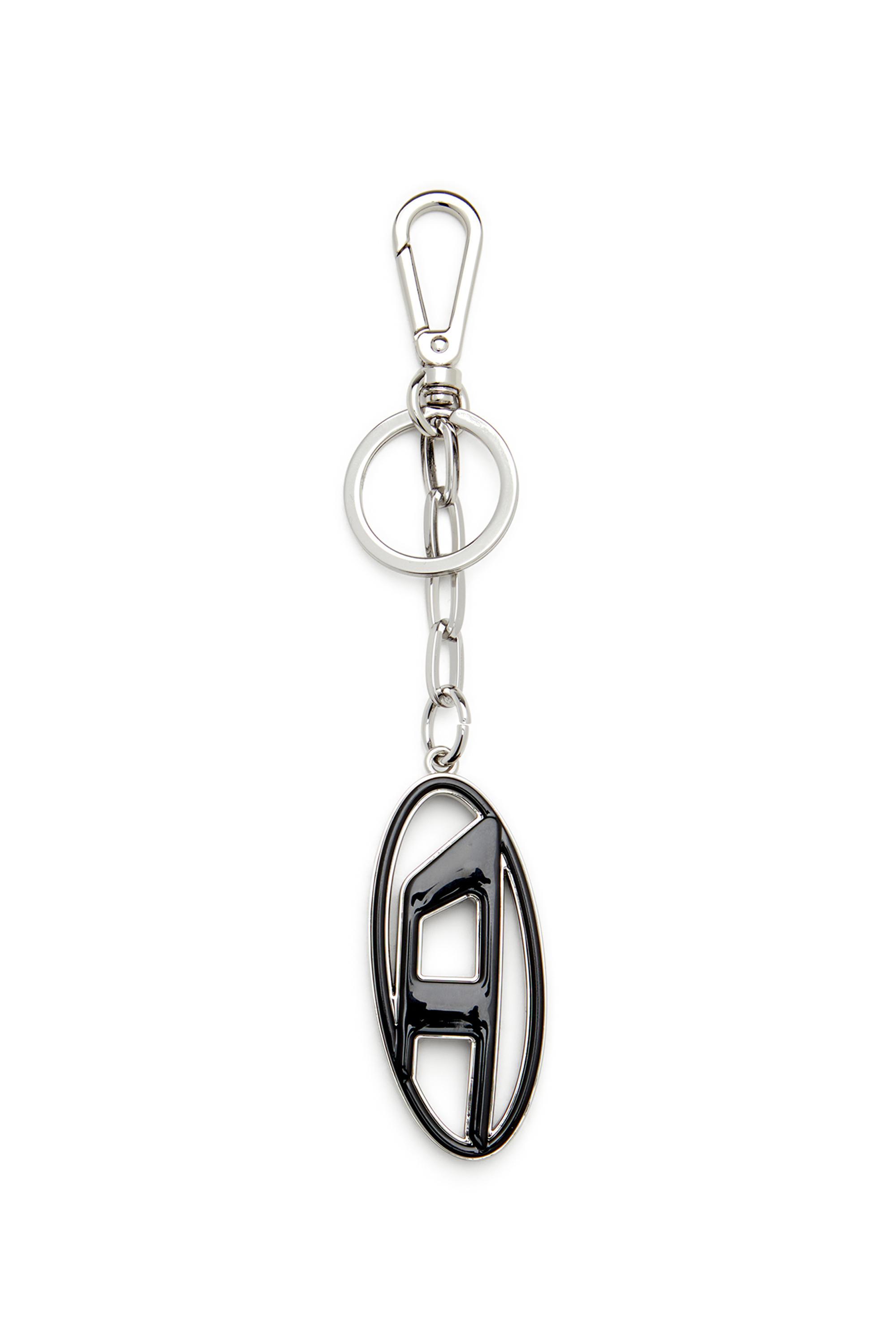 Diesel - CAGE-D LAYER, Man's Metal and resin Oval D keyring in Black/Silver - 3