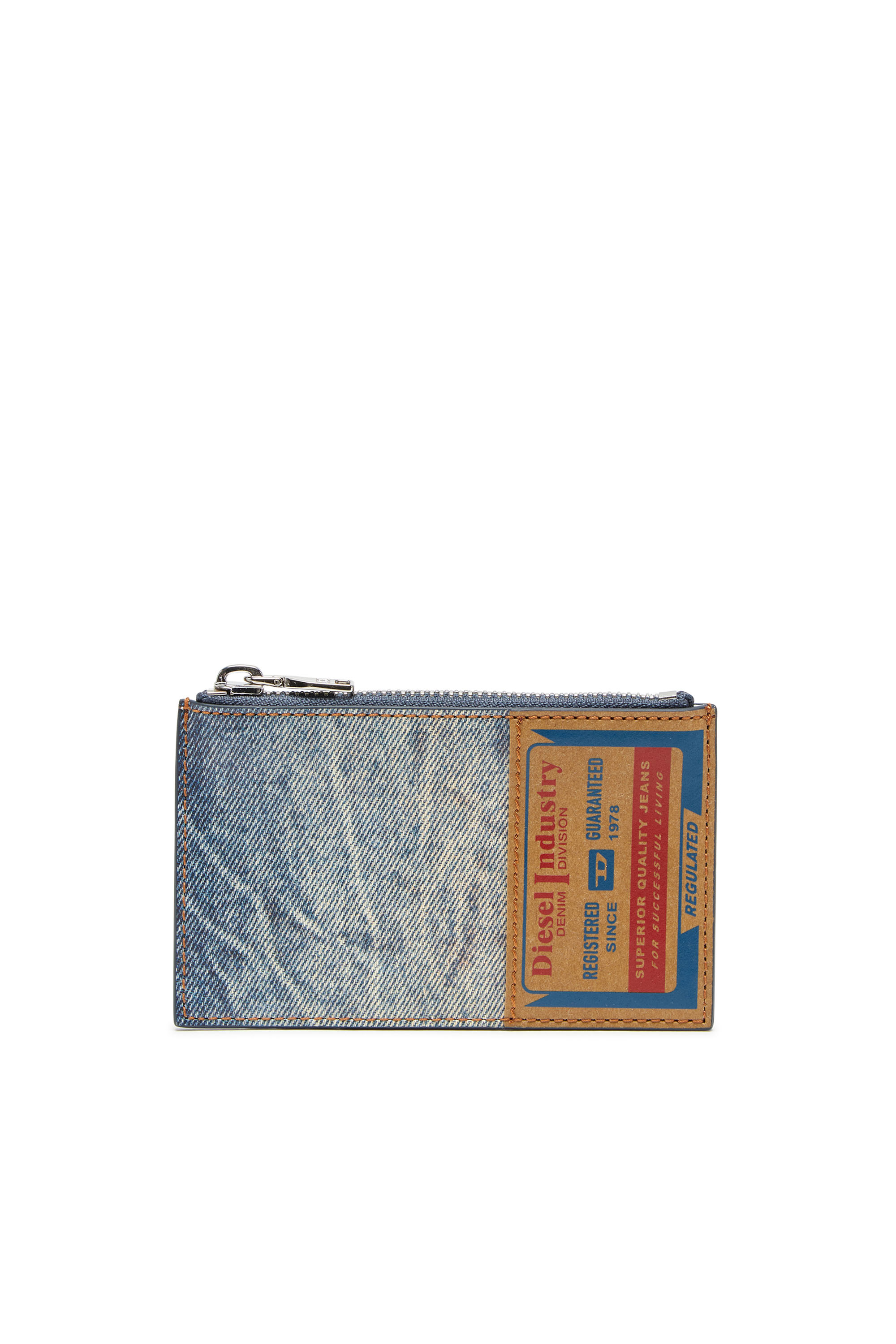 Diesel - Leather card holder with denim print - Small Wallets - Man - Blue