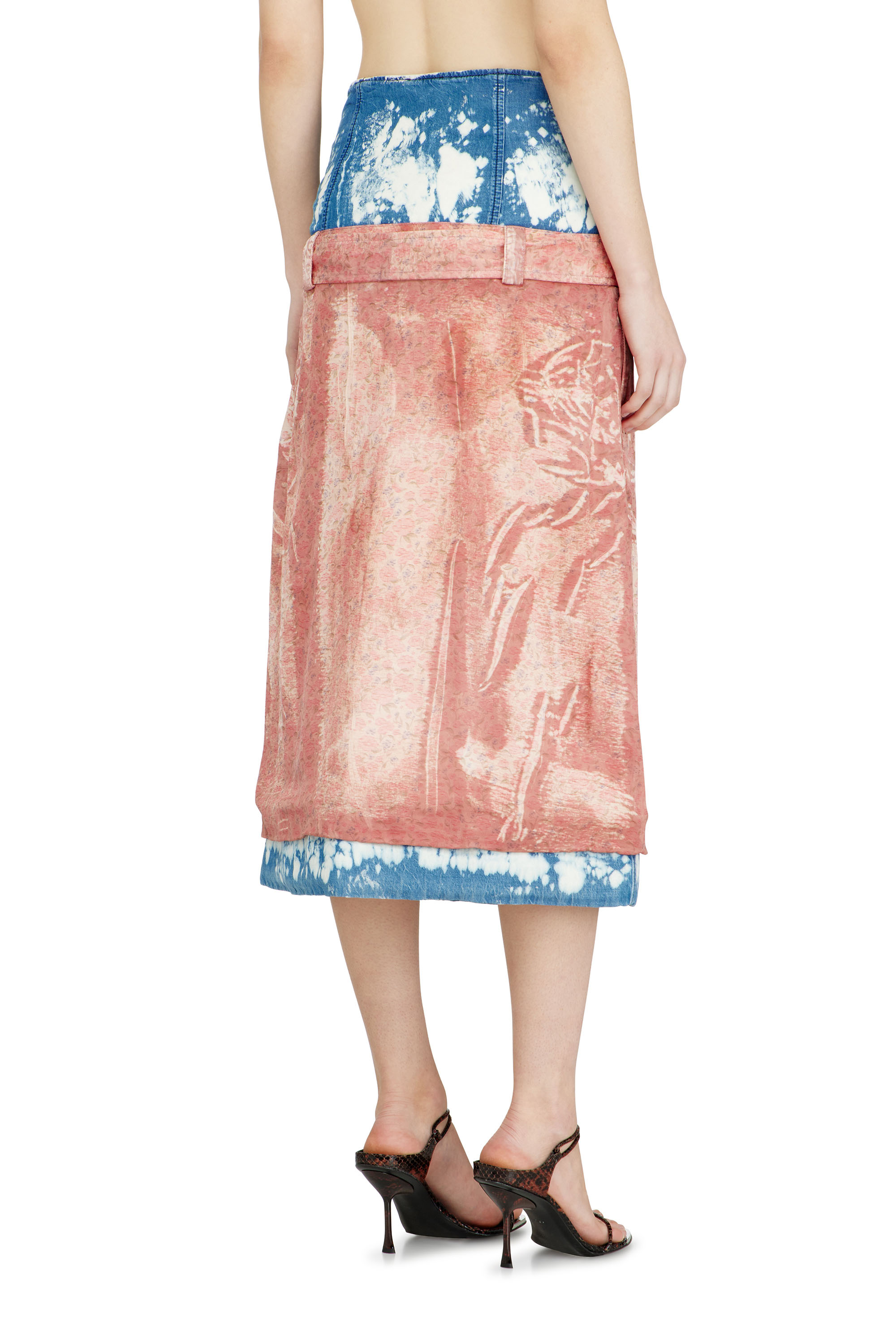 Diesel - O-SSIDO, Woman's Midi skirt with layered effect in Blue/Brown - 3