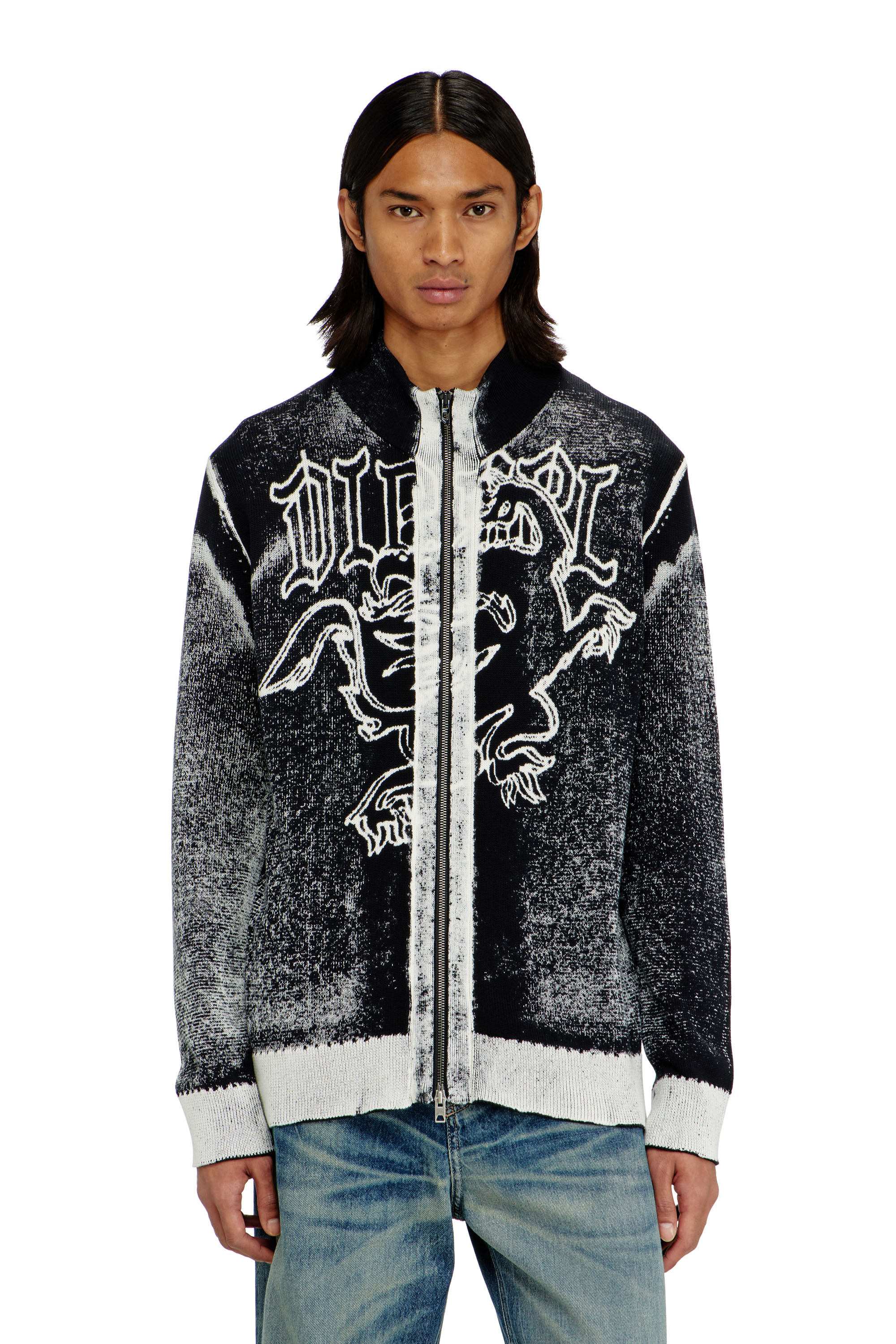 Diesel Men's Multicolor - Treated Zip Cardigan With Griffin Motif - Knitwear - Man Extra Large