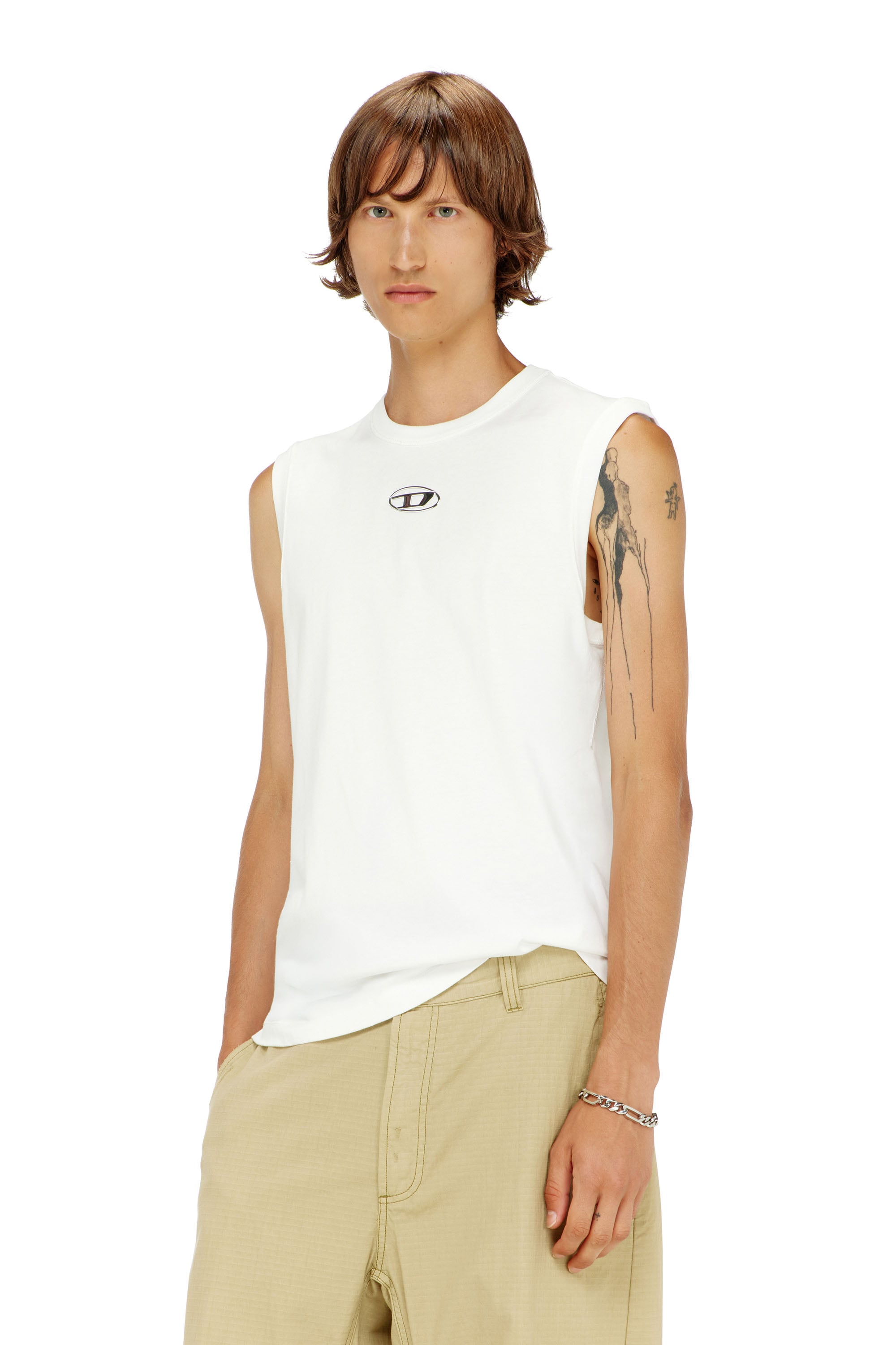 Diesel Bianco Uomo - Canotta In Cotone Con Oval D Metallizzata - T-Shirts Piccolo