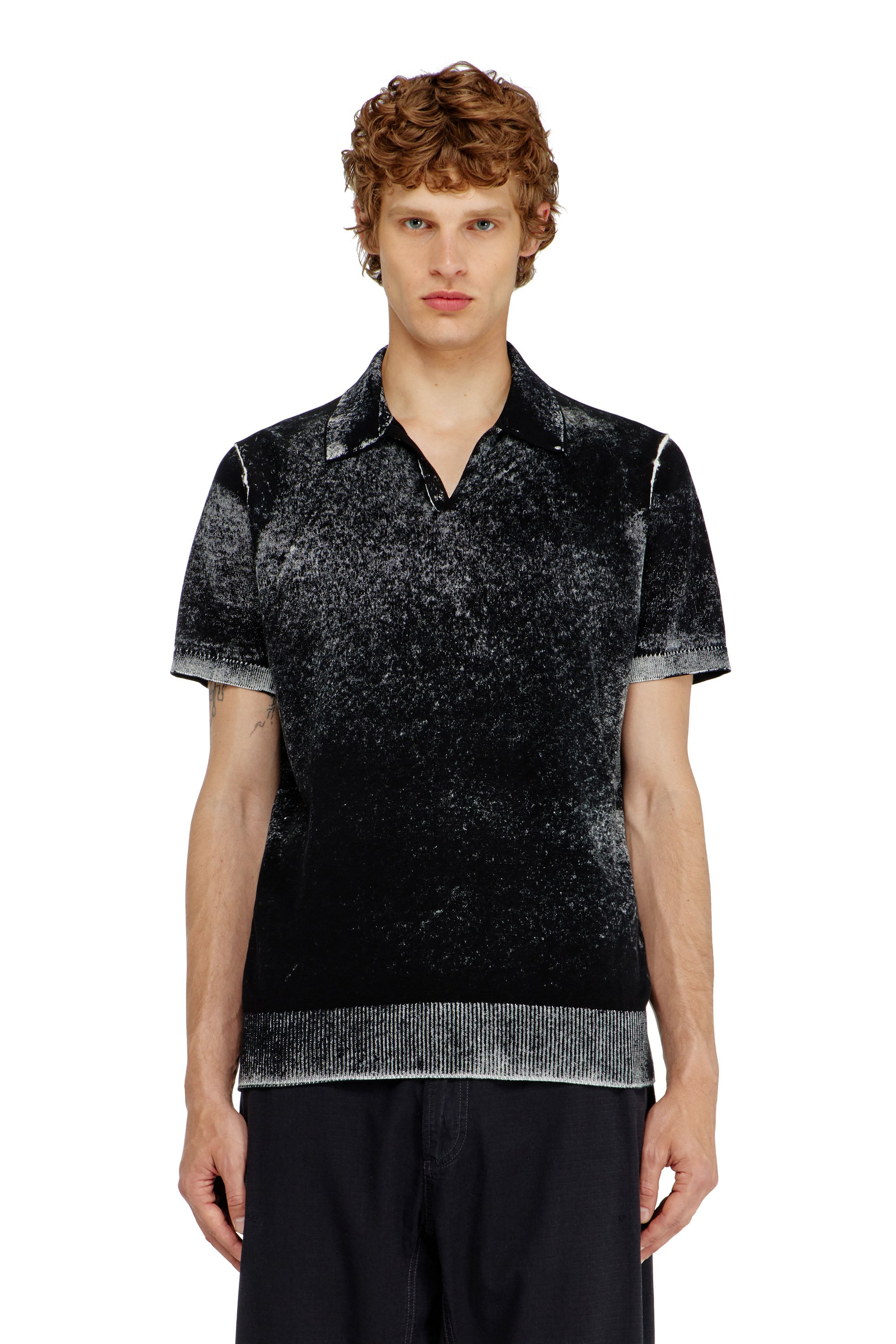Diesel - Knit polo shirt with faded reverse print - T-Shirts - Man - Black