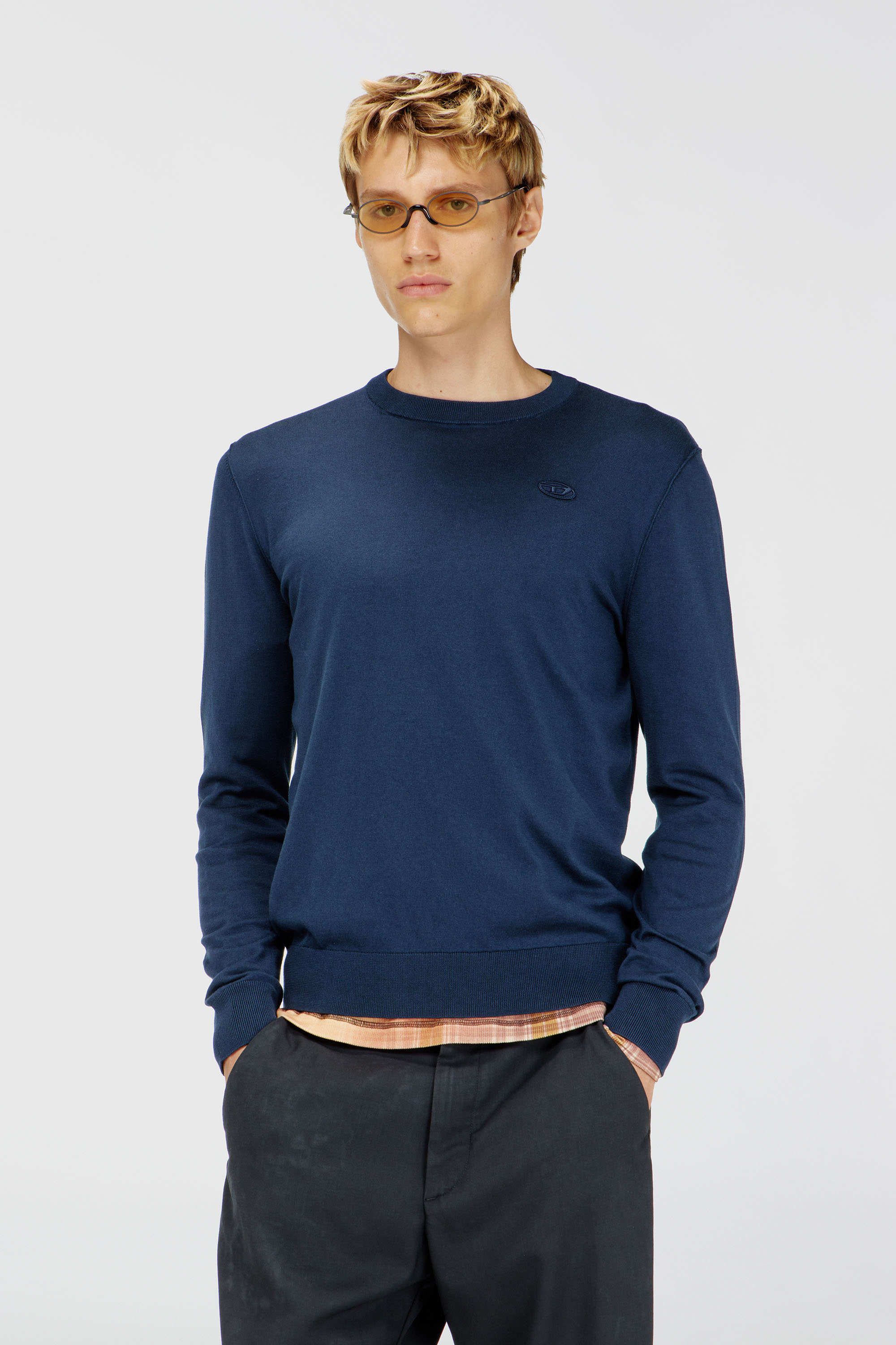 Diesel - Cotton knitwear with tonal logo - Knitwear - Man - Blue