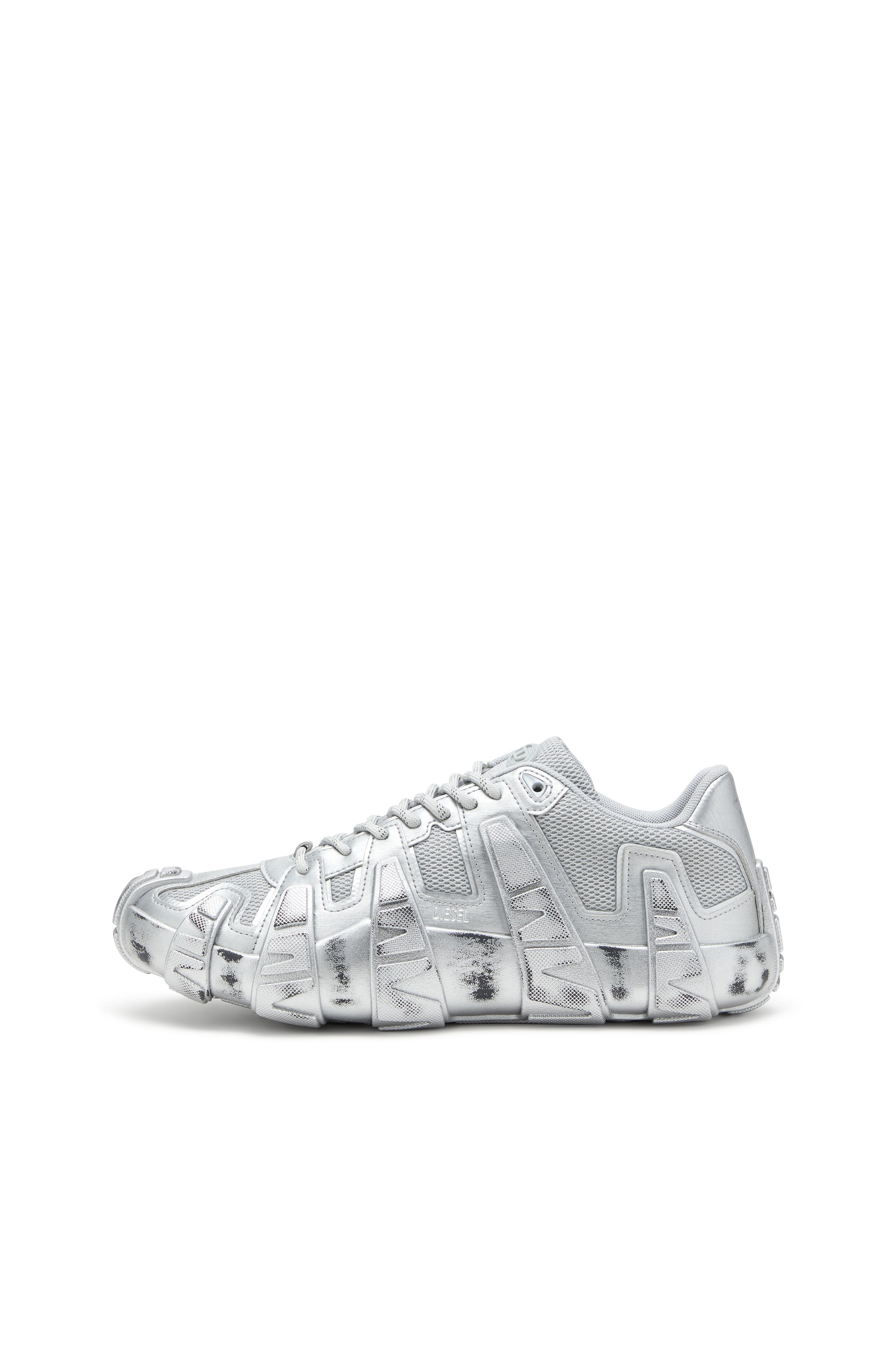 Diesel - S-D-GRIFFE LOW, Man's S-D-Griffe-Metallic sneakers in mesh and PU in Silver - 3