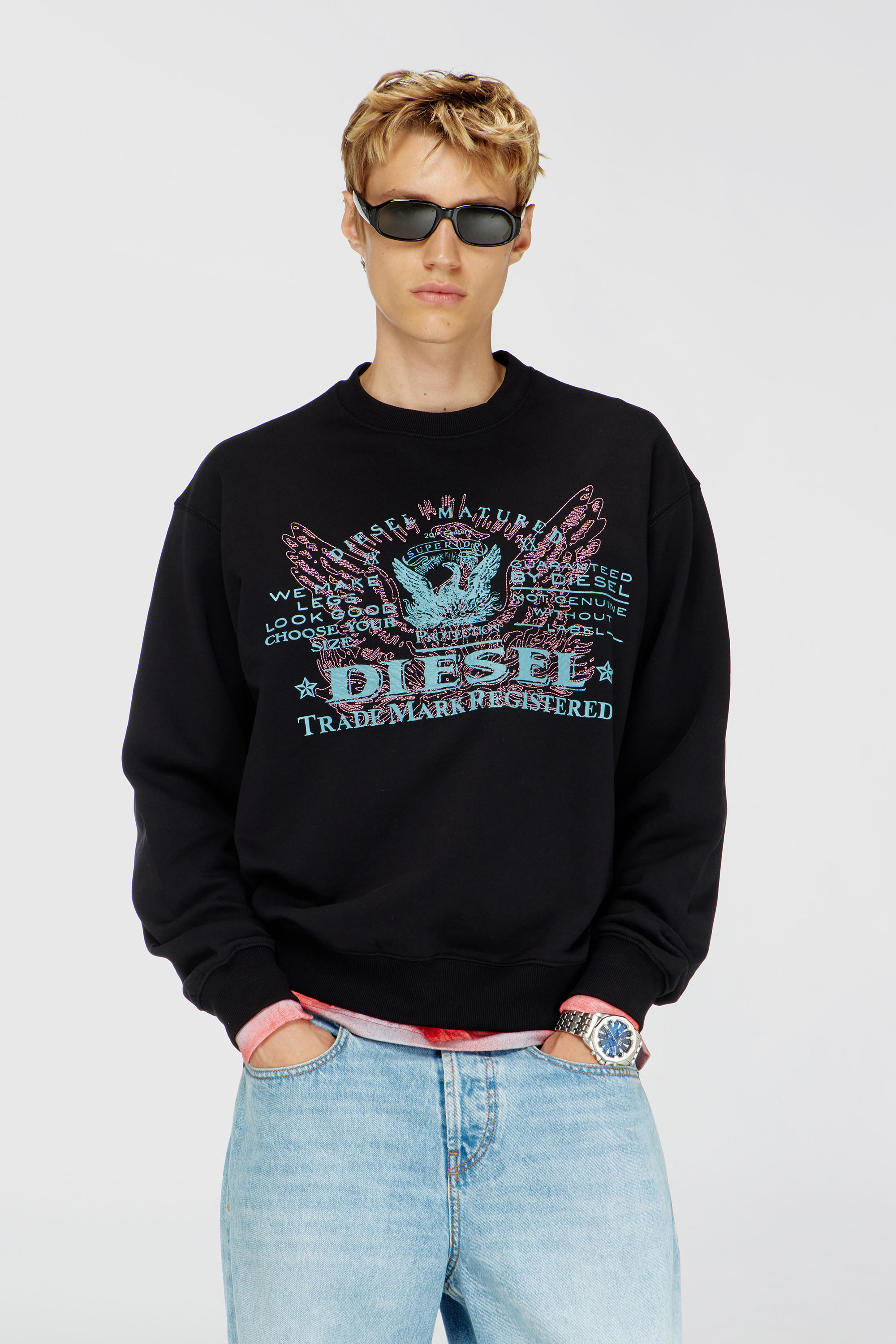 Diesel - Cotton sweatshirt with graphic print - Sweaters - Man - Black