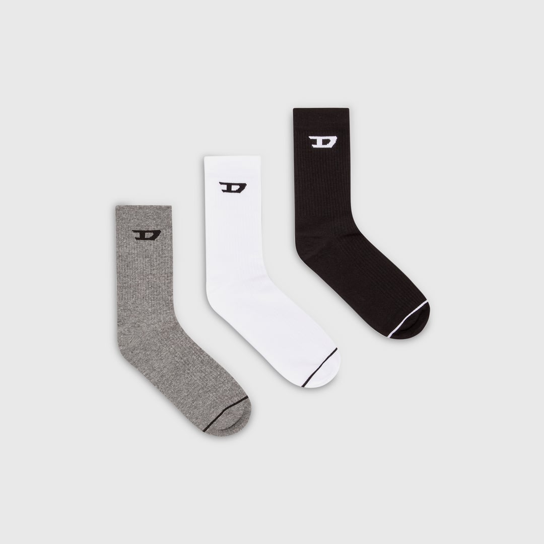 Diesel - Three-pack ribbed socks with D logo - Socks - Man - Multicolor