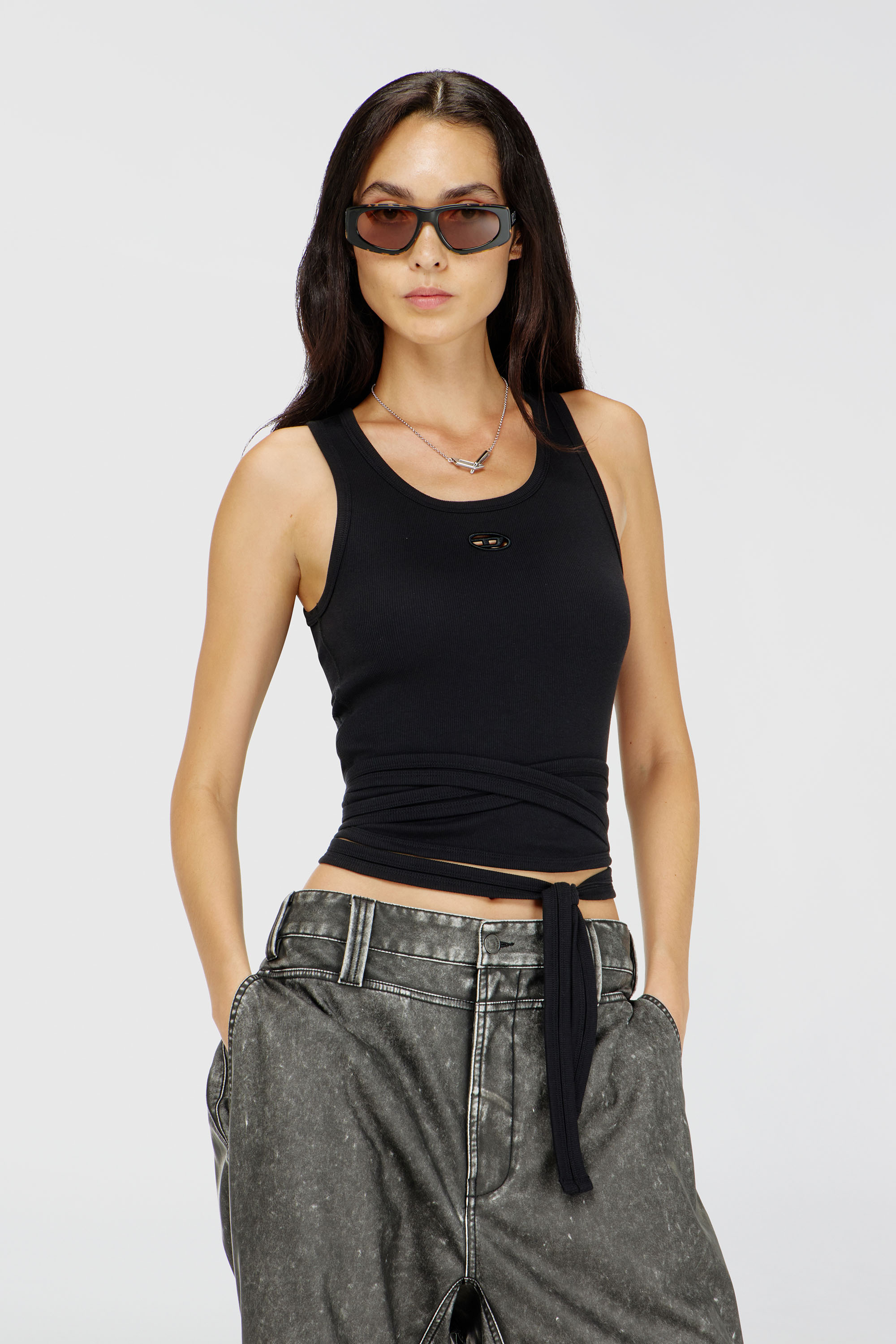 Diesel - Crop top with wrap-around laces - T-Shirts - Woman - Black