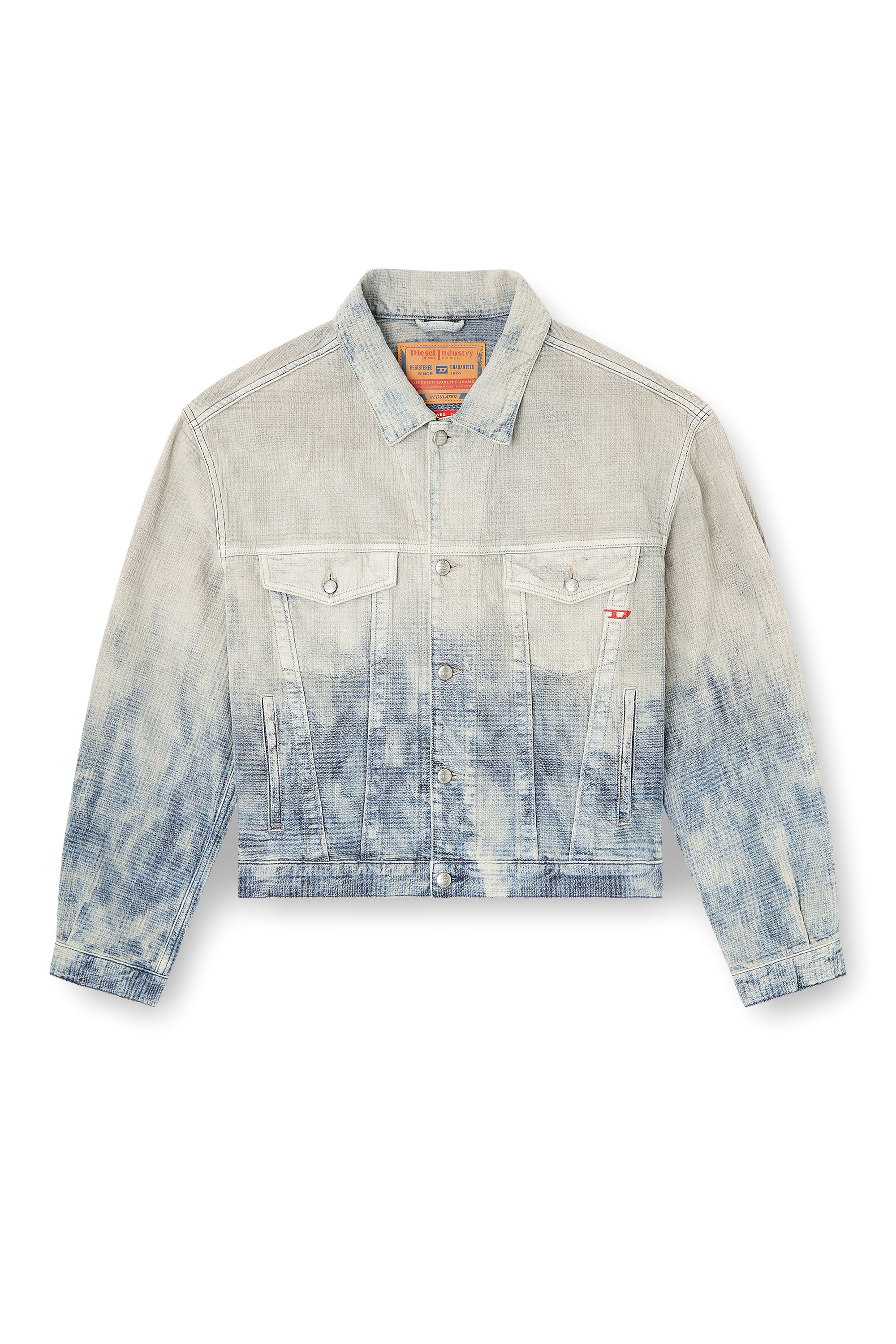 Diesel - D-RANGER, Unisex's Trucker jacket in Prince of Wales jacquard denim in Grey/Blue - 3