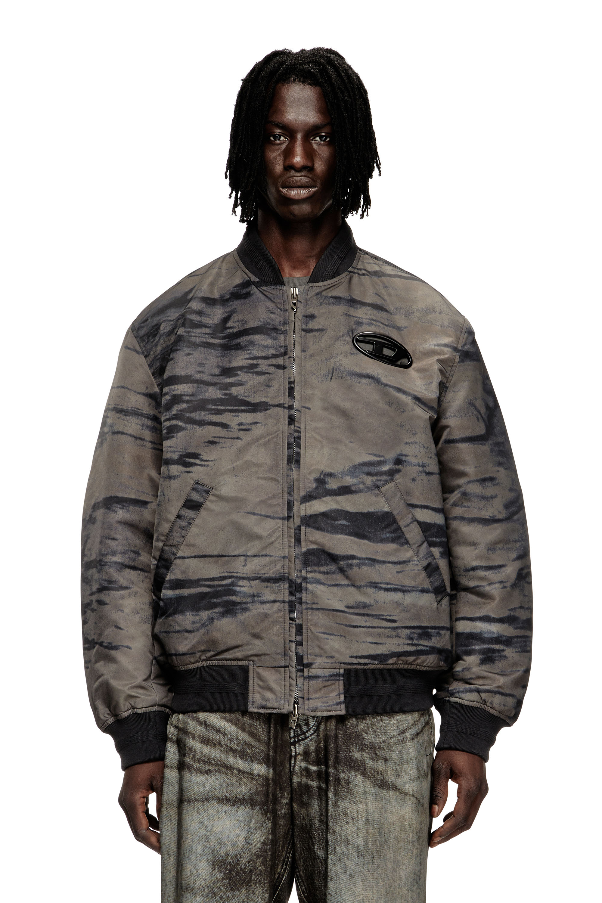 Diesel Padded Bomber Jacket In Printed Satin In Multi