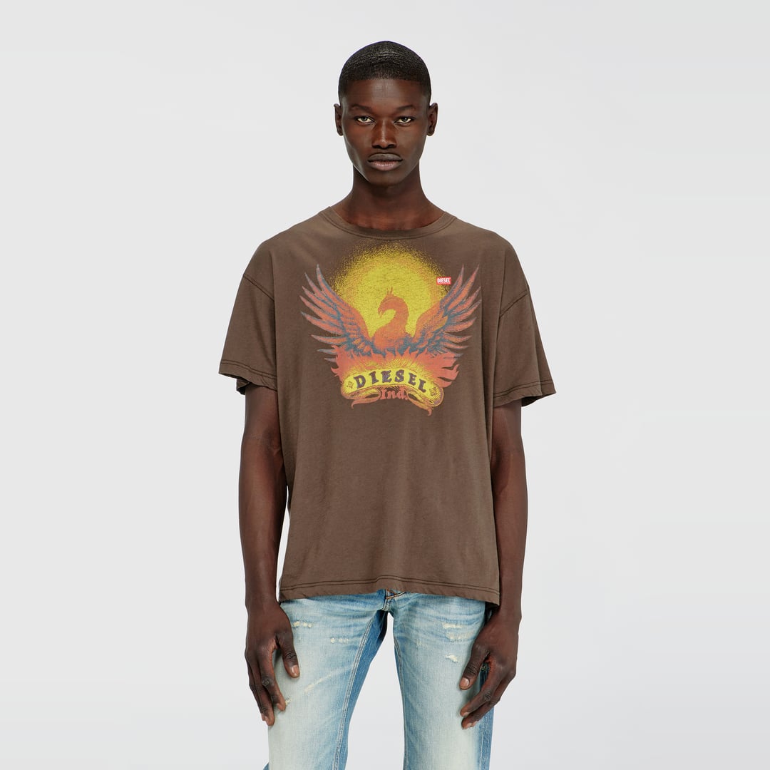 Diesel - Regular T-shirt with Phoenix print - T-Shirts - Man - Brown