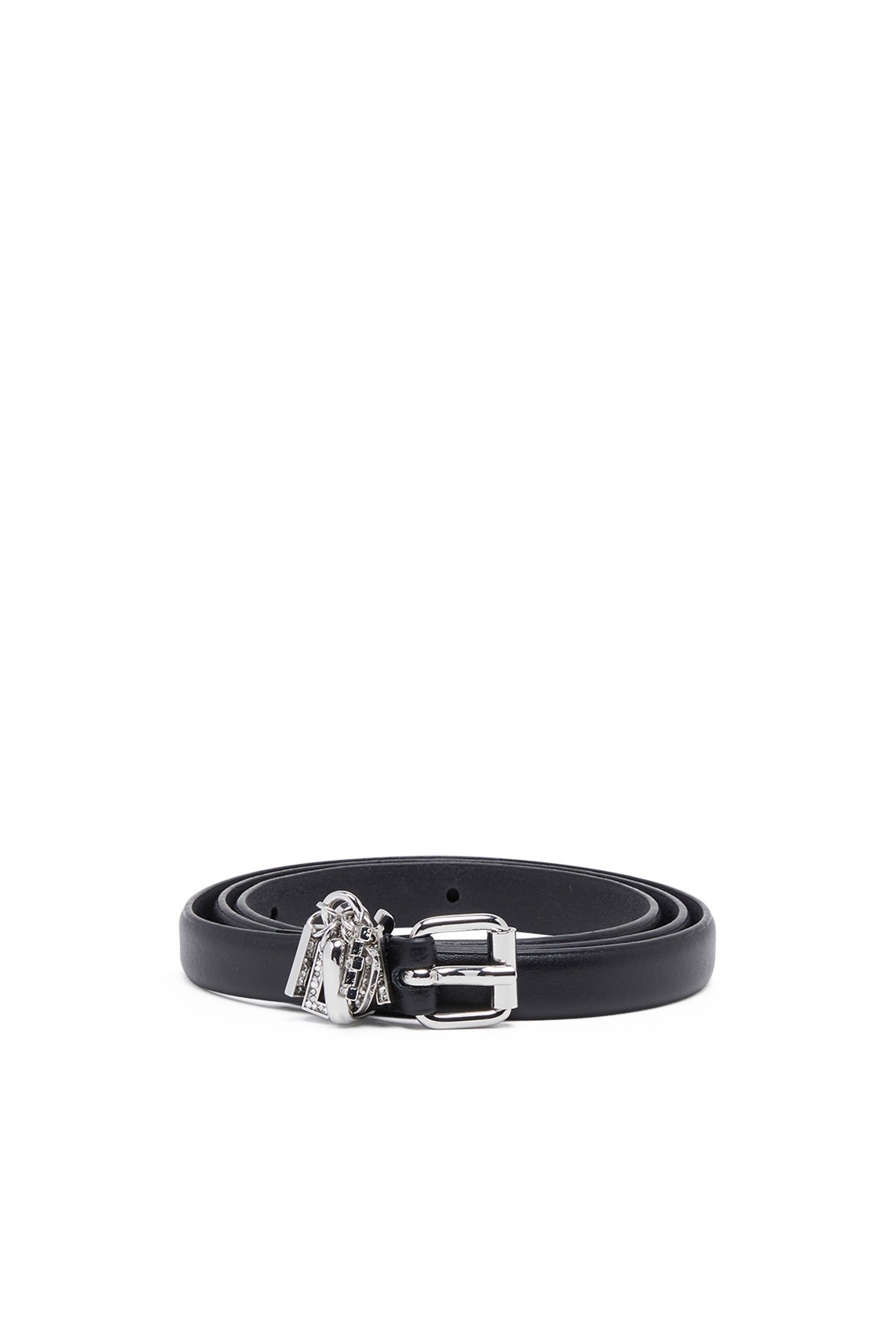 Diesel - Leather belt with crystal logo charms - Belts - Woman - Black