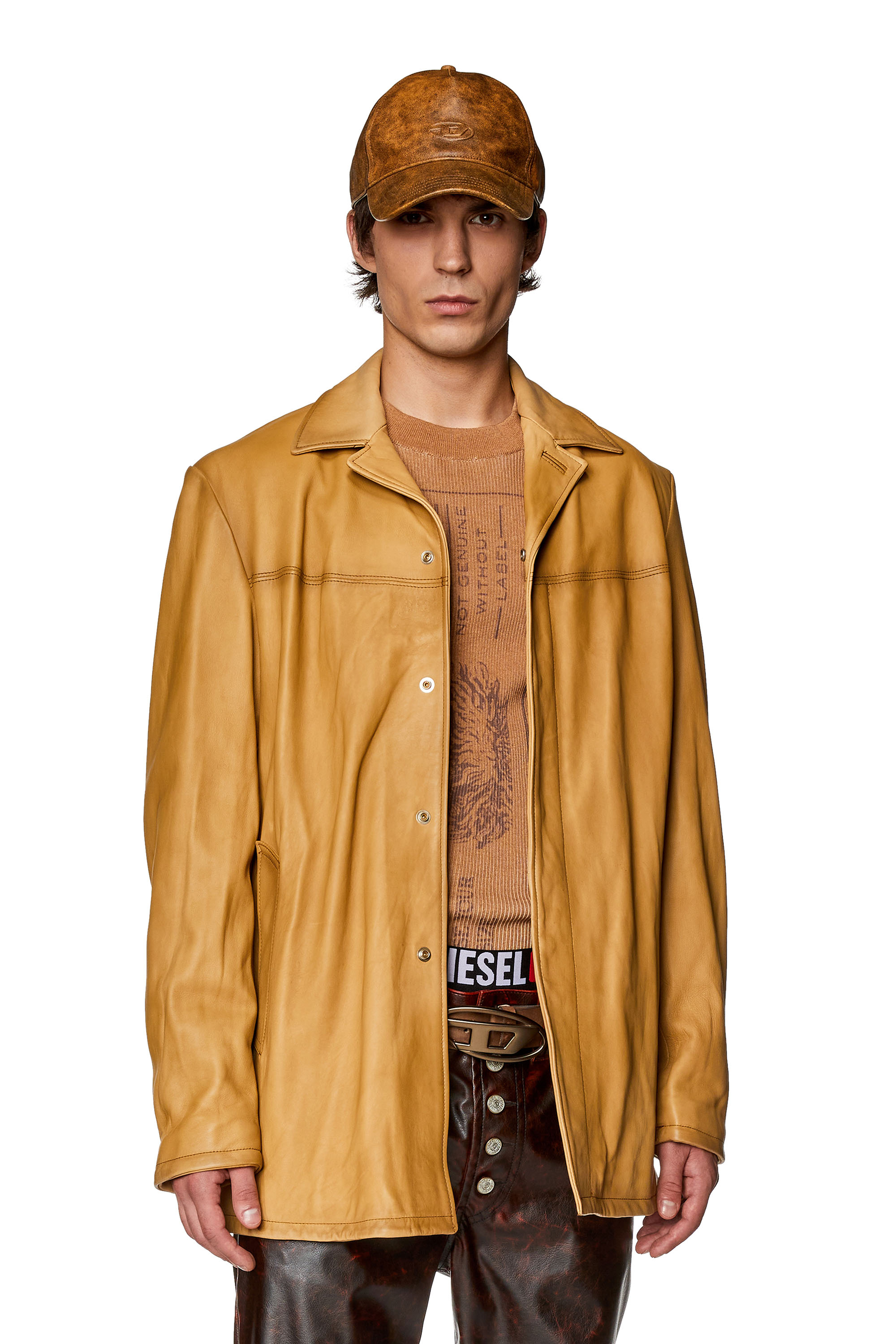 Diesel - Leather jacket with sprayed seams - Leather jackets - Man - Brown