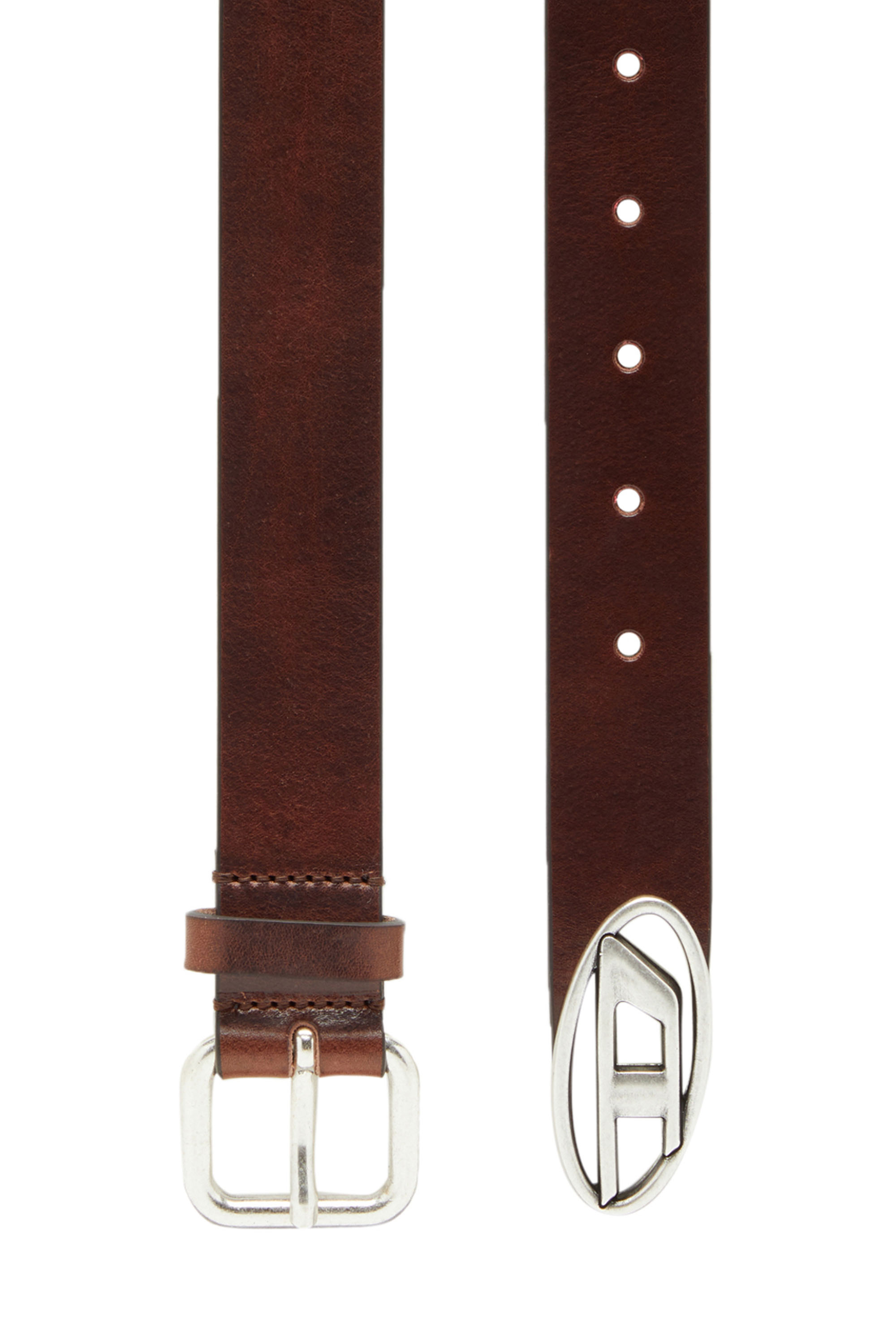 Diesel - Leather belt with oval D logo - Belts - Unisex - Brown