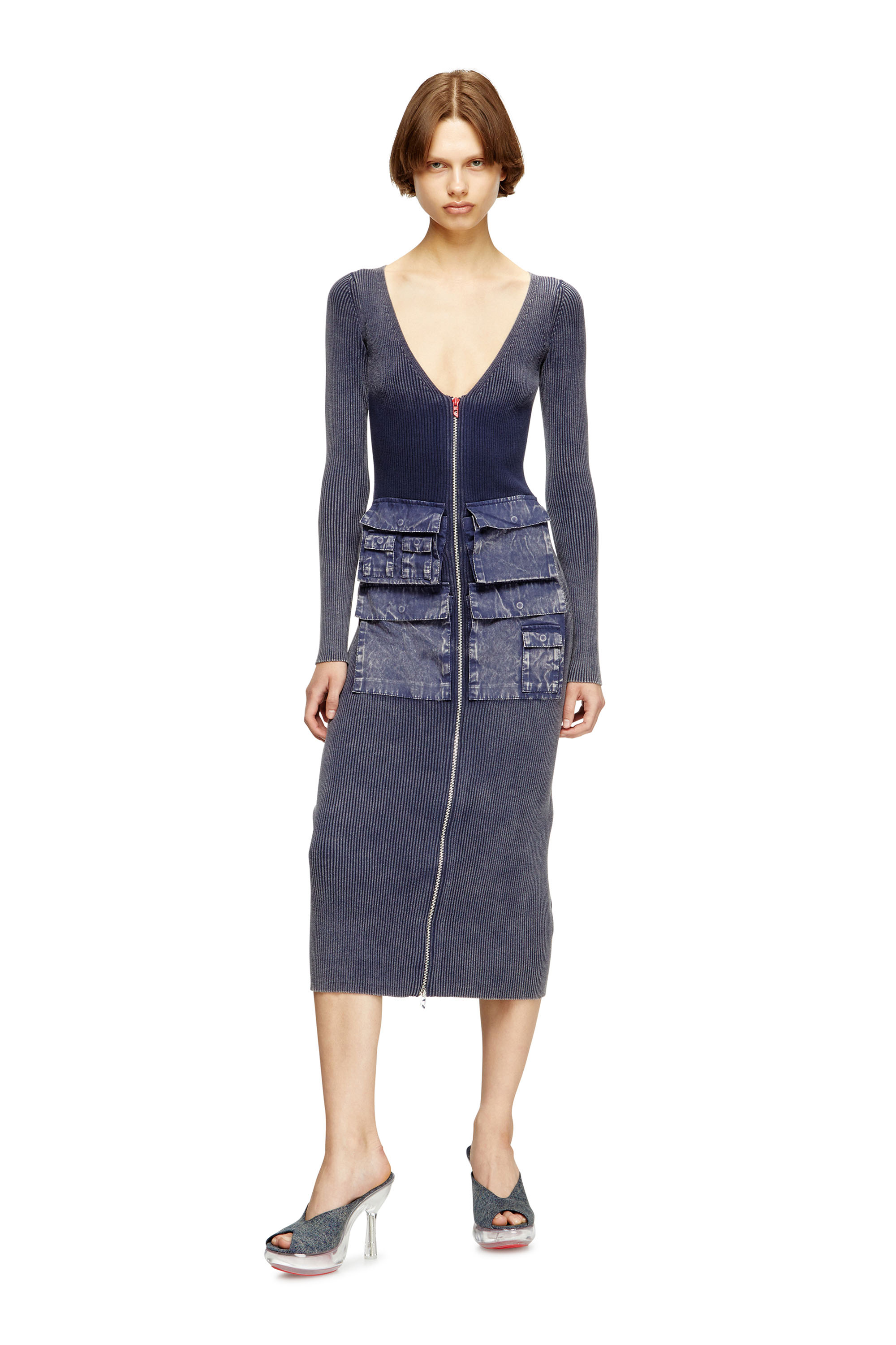 Diesel Women's Blue - Ribbed Midi Dress With Denim Treatment - Dresses - Woman
