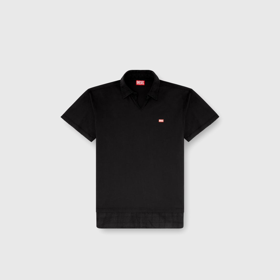 Diesel, Jersey polo shirt with check flannel trims, Polos, Man in Black