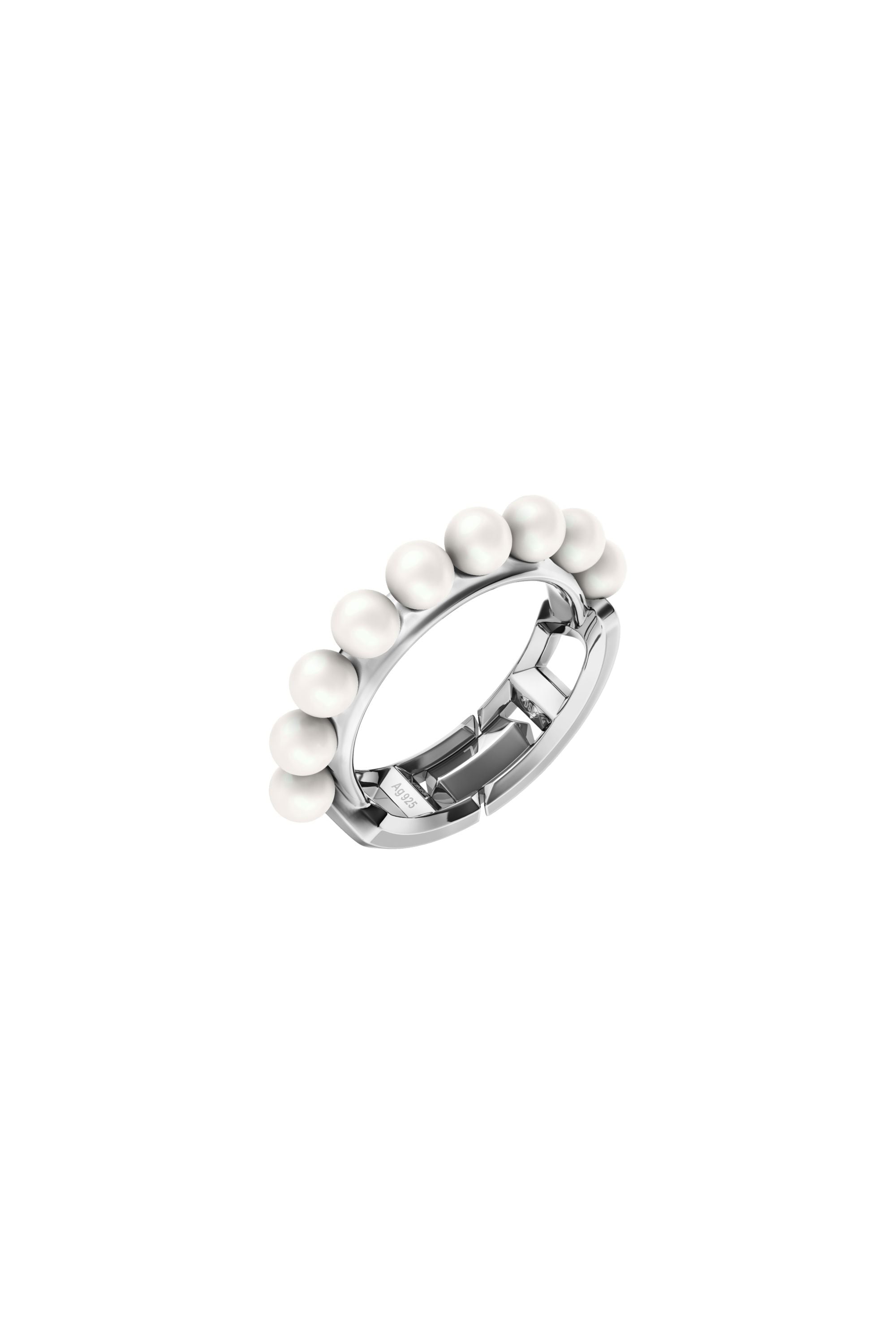 Diesel - Sterling silver and pearl band ring - Rings - Unisex - Silver