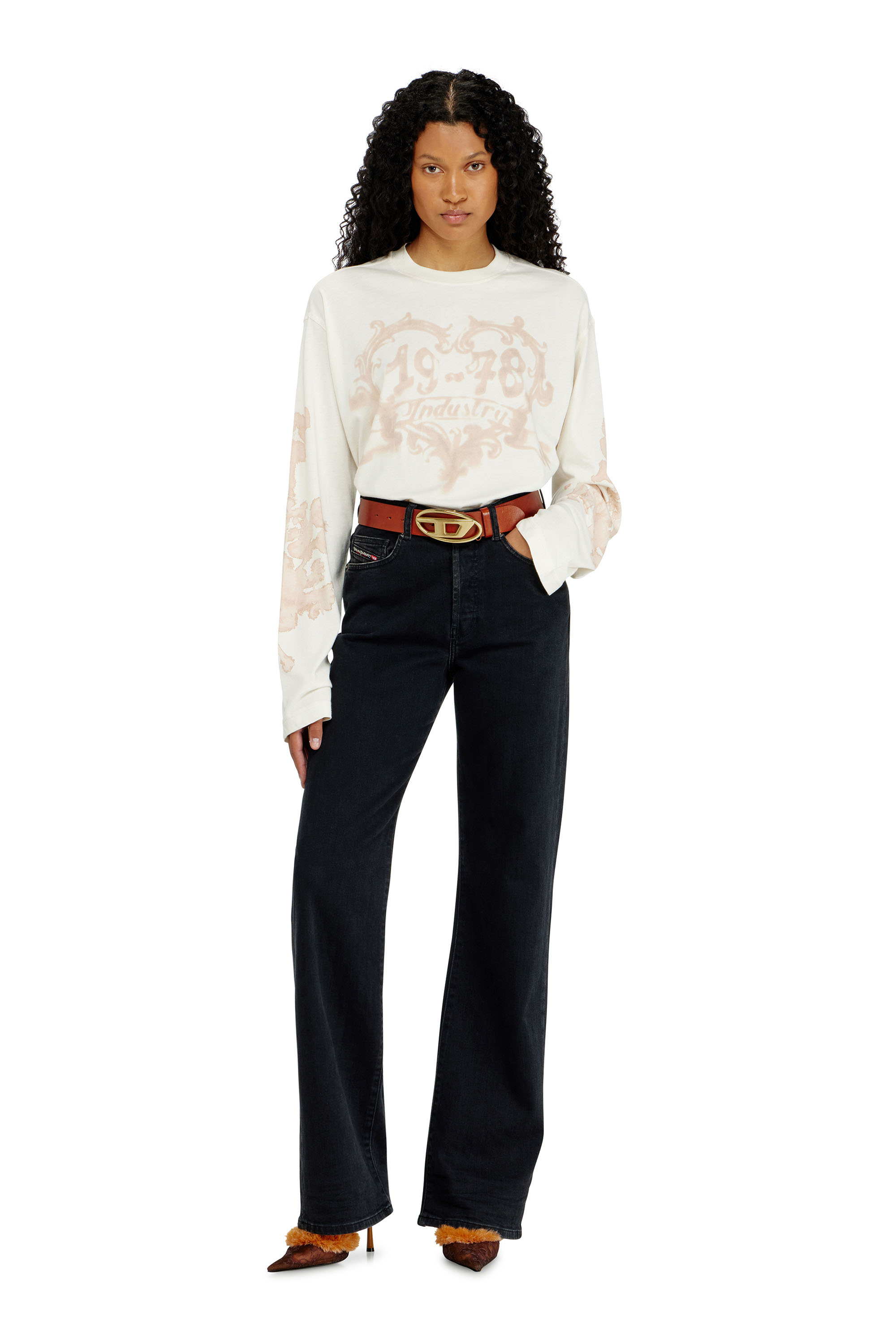 Diesel - T-HILARY-LS-AA1, Woman's Cotton long-sleeve T-shirt with graphic print in White/Pink - 2