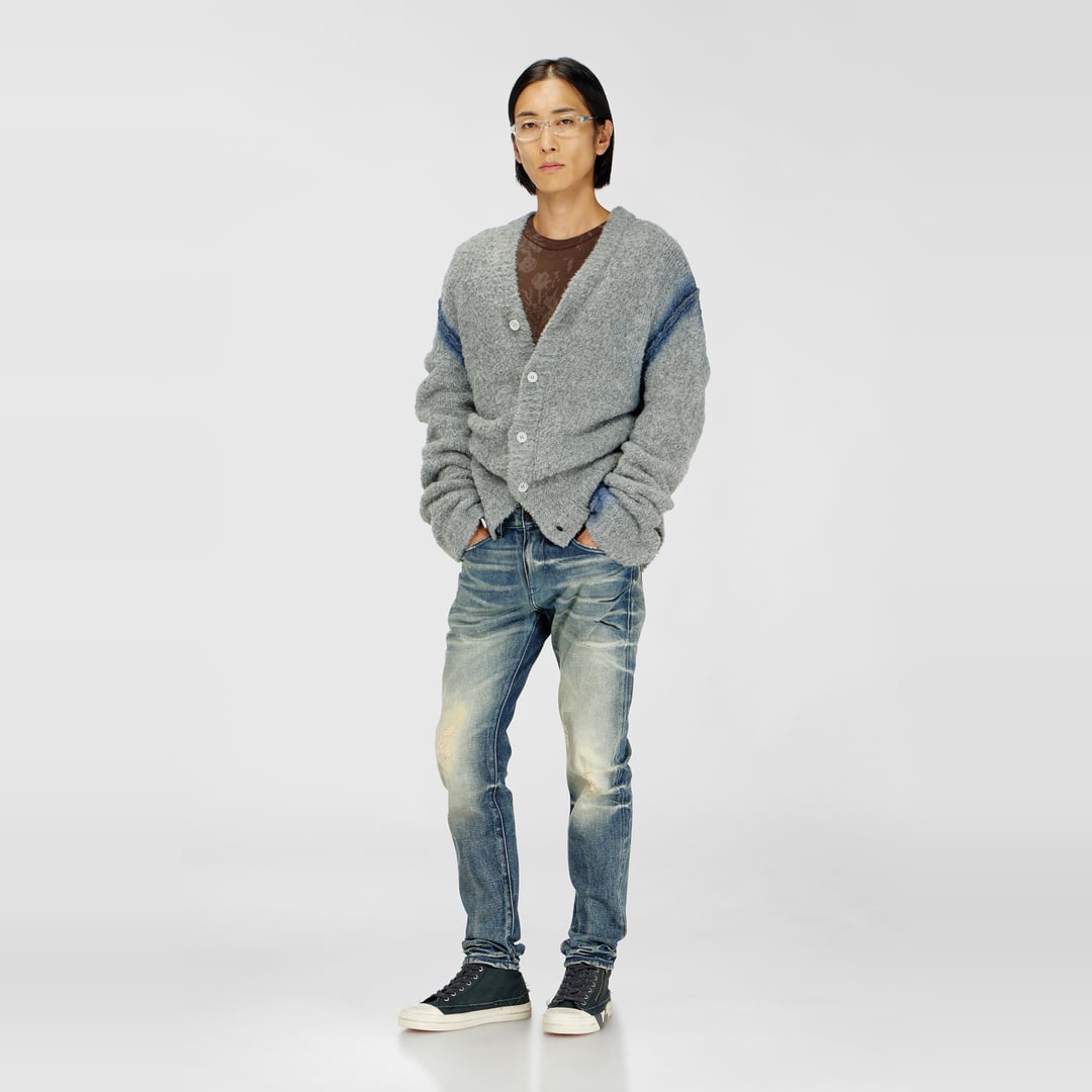 Diesel, Alpaca-blend cardigan with spray-dyed seams, Knitwear, Man in Grey