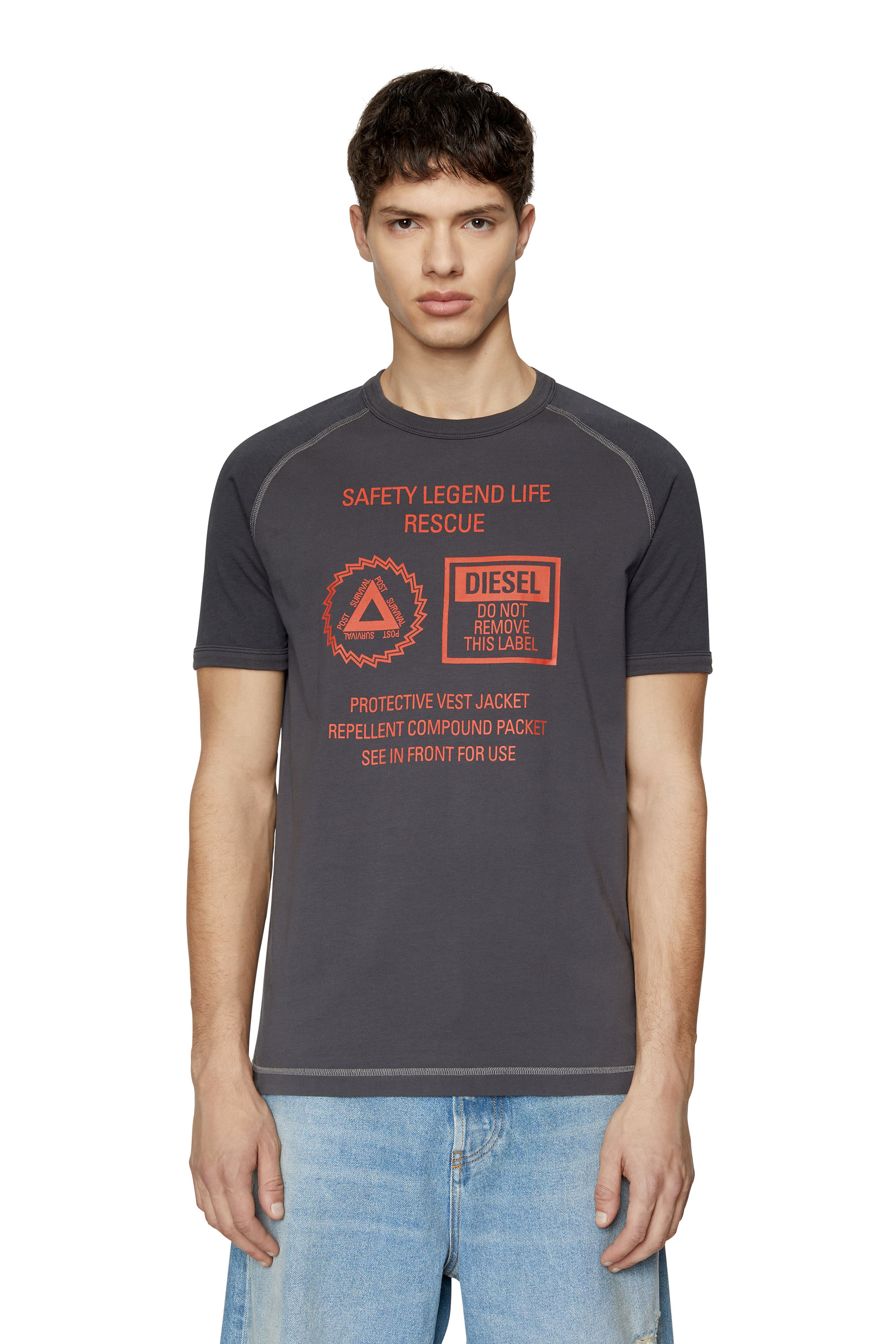 Diesel - T-shirt colour block in jersey misto - T-Shirts - Uomo - Grigio