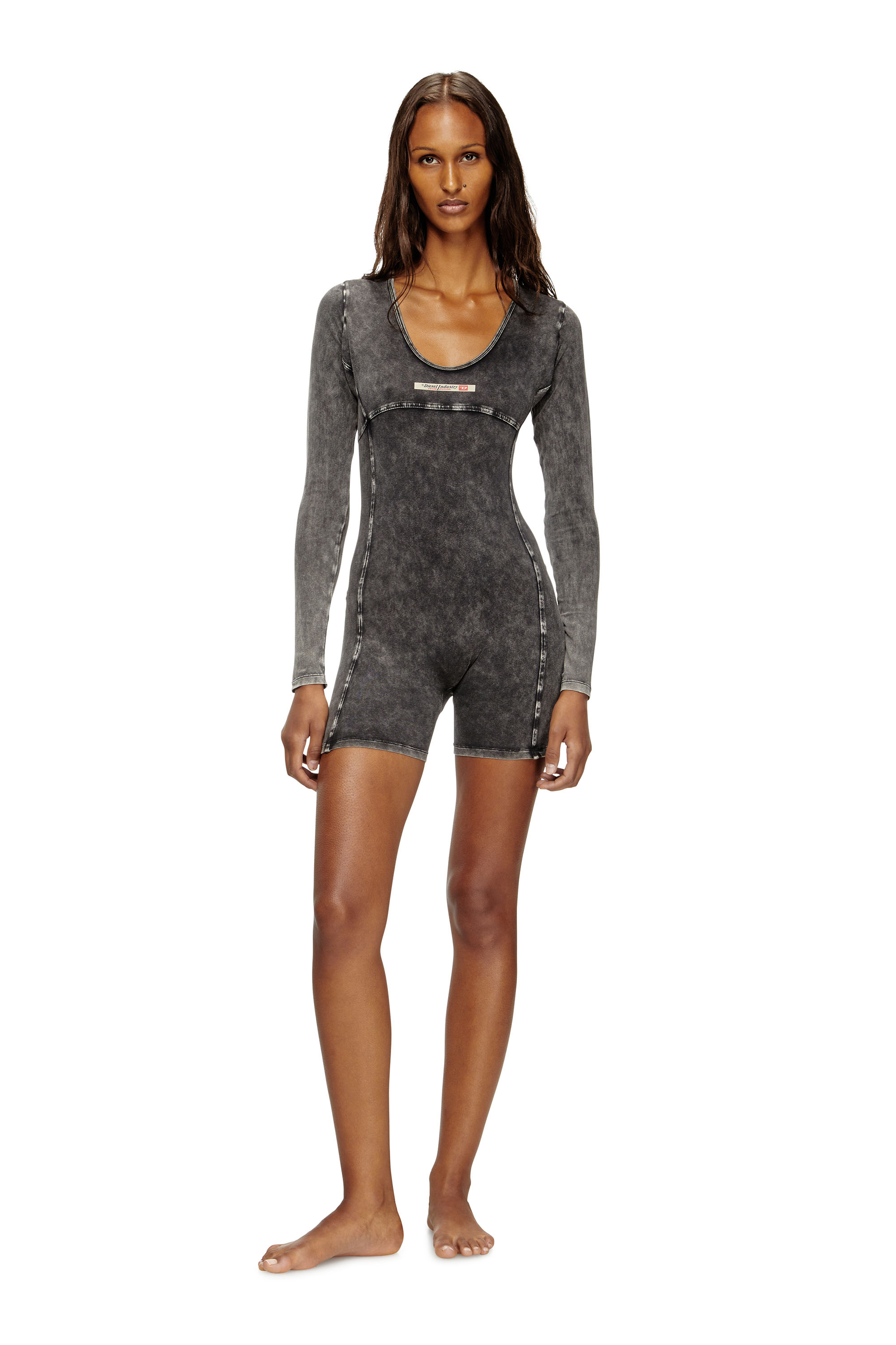 Diesel - KARIM-DNM, Woman's Playsuit in denim-effect jersey in Black - 2