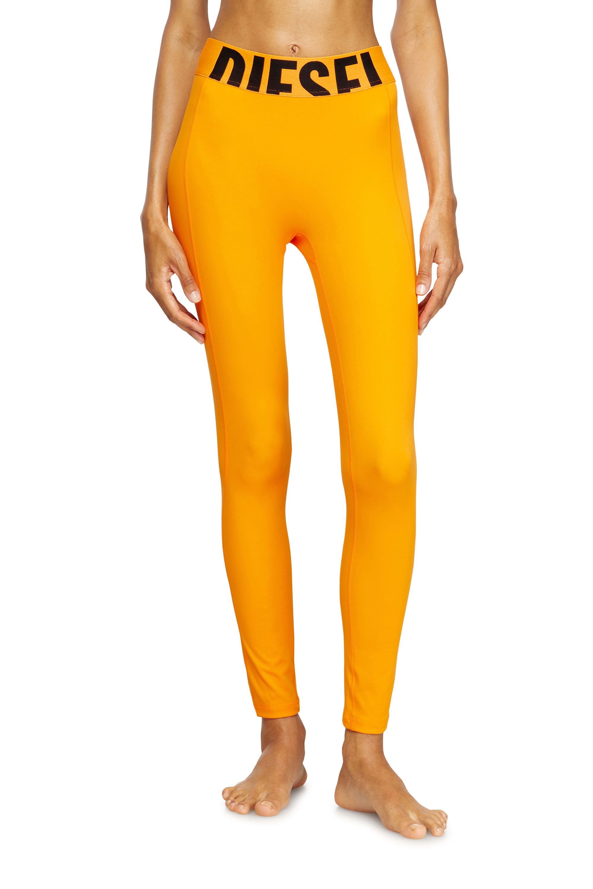 Diesel Mulher Laranja - Microfibre Leggings With Cut-Off Logo - Pants - Woman Pequeno