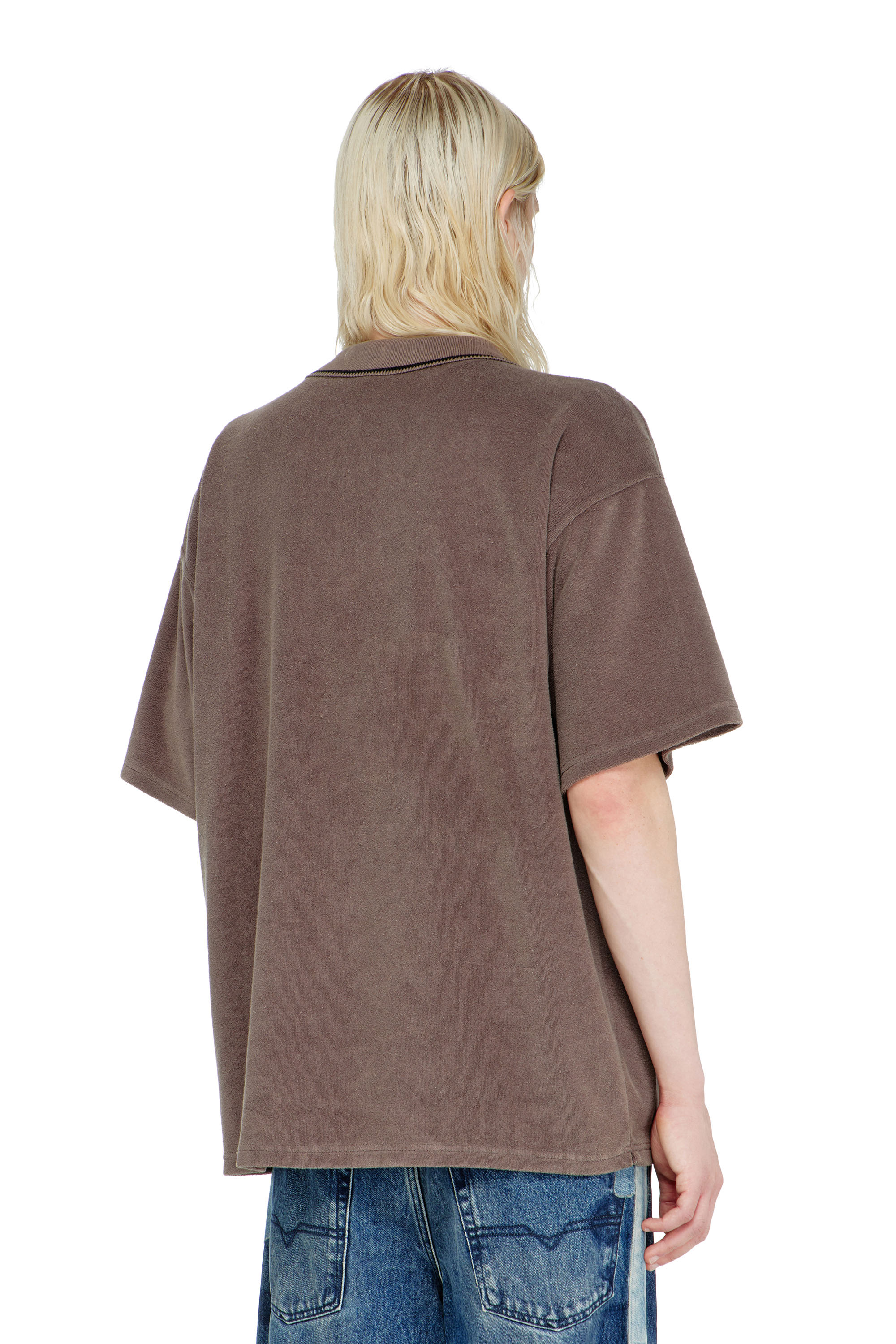 Diesel - T-SPONGY-ZIP, Man's Chenille polo shirt with shield patch in Brown - 4