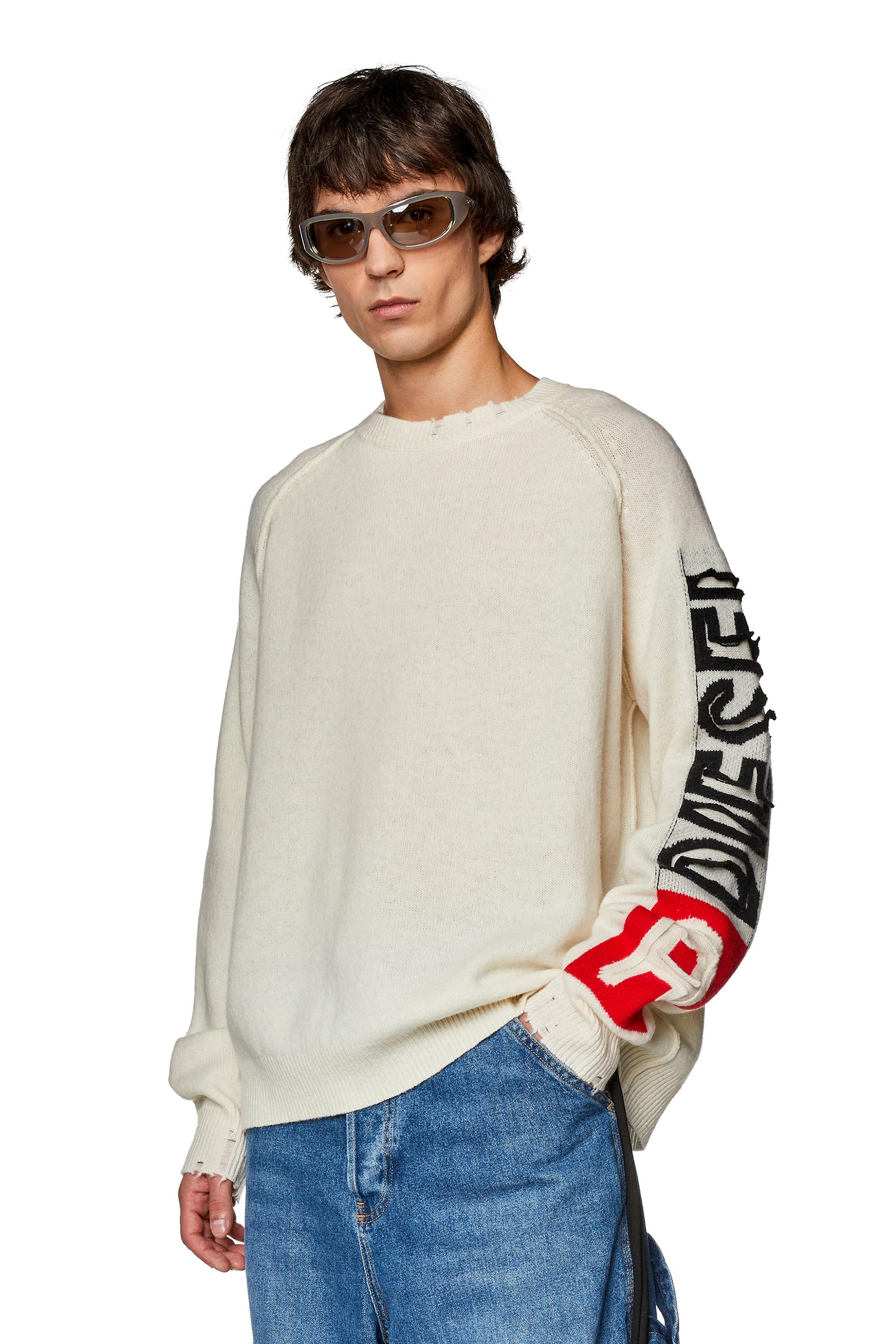 Diesel - Wool sweater with cut-up logo - Knitwear - Man - White