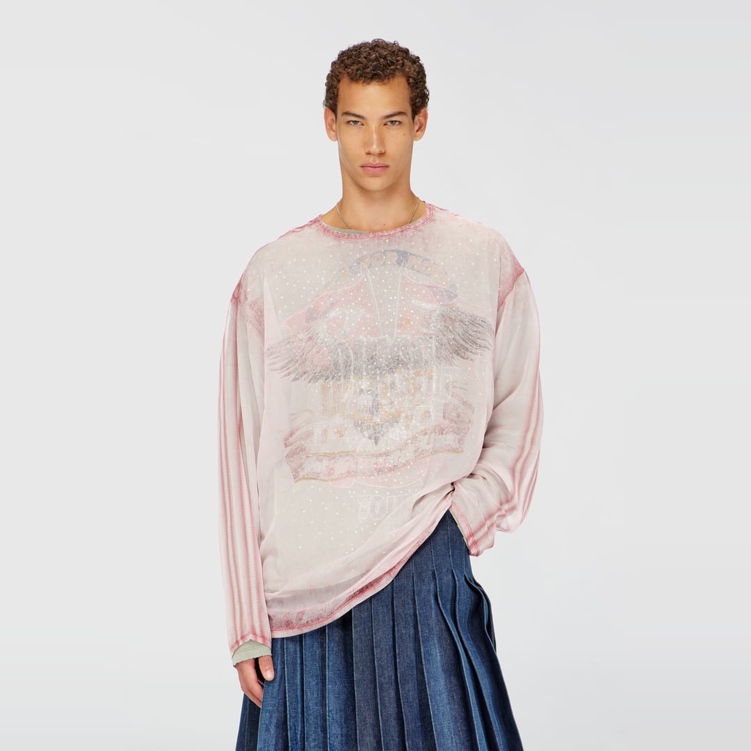 Diesel - Sheer chiffon top with concert graphics - T-Shirts - Man - Pink