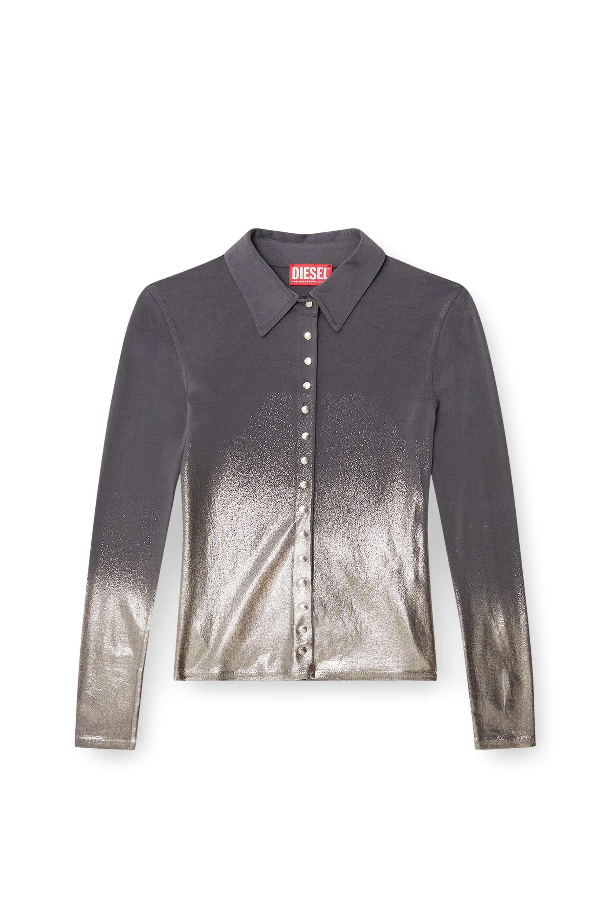 Diesel - C-POL, Woman's Shirt in acetate with buttons and metallic foil in Grey - 3