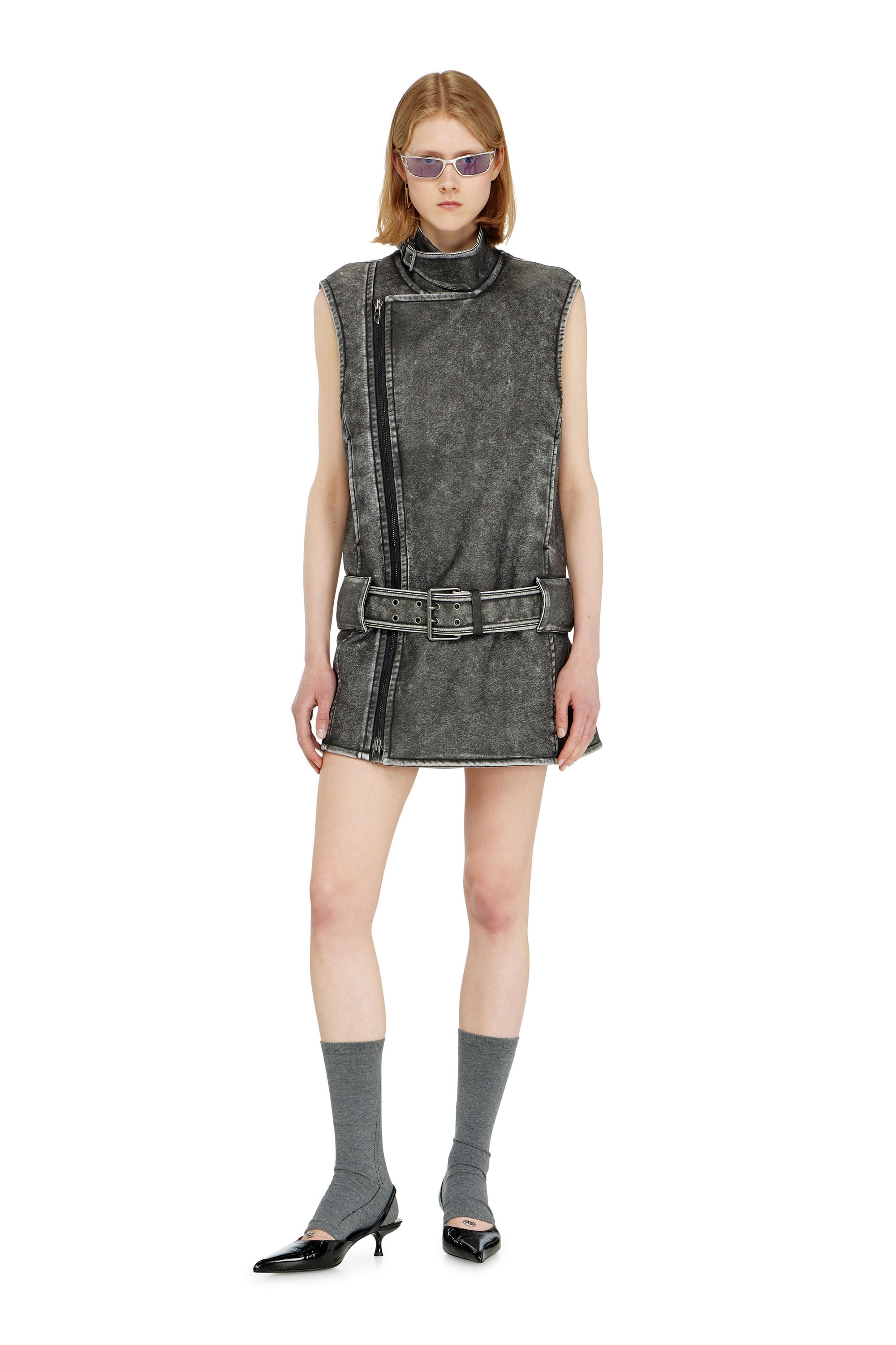 Diesel Ženský Šedý - Biker-Style Mini Dress With Belt - Dresses - Woman Veľkosť 40