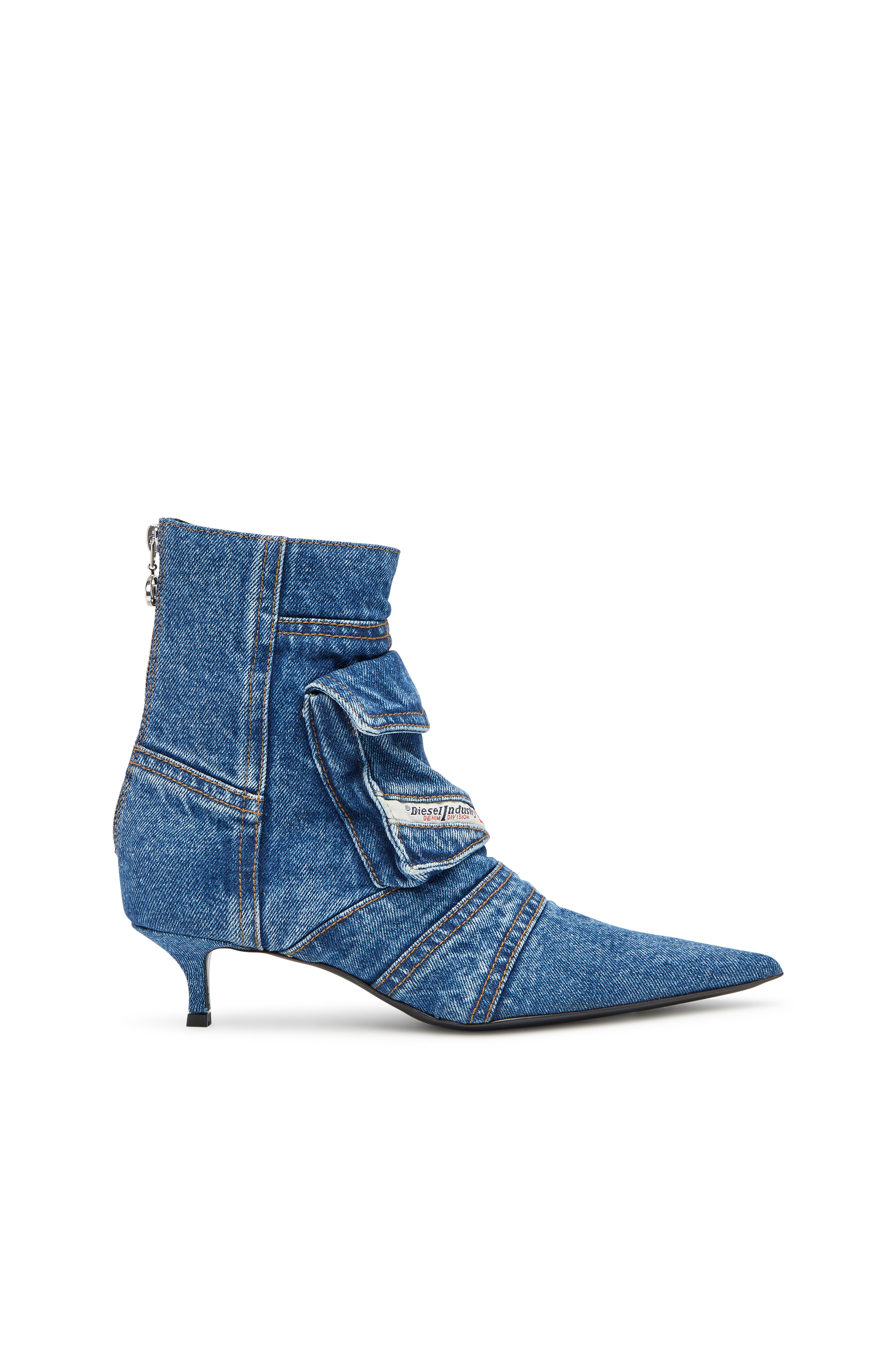 Shop Diesel D-venus-cargo Ankle Boots In Washed Denim In Blu