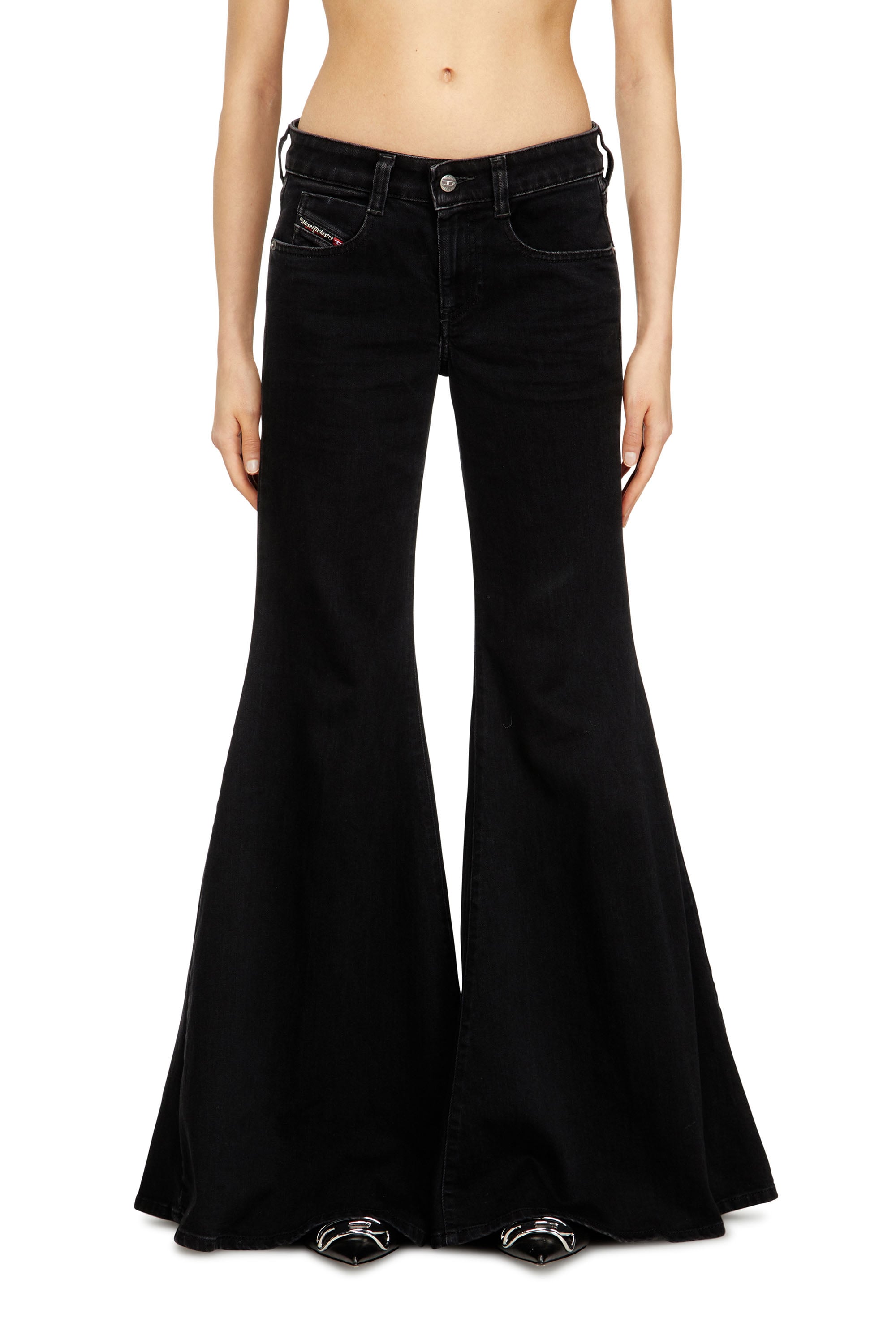 Diesel Flare Jeans Low Waist 1970 D-Bleess, Black/Dark grey, Zip fly