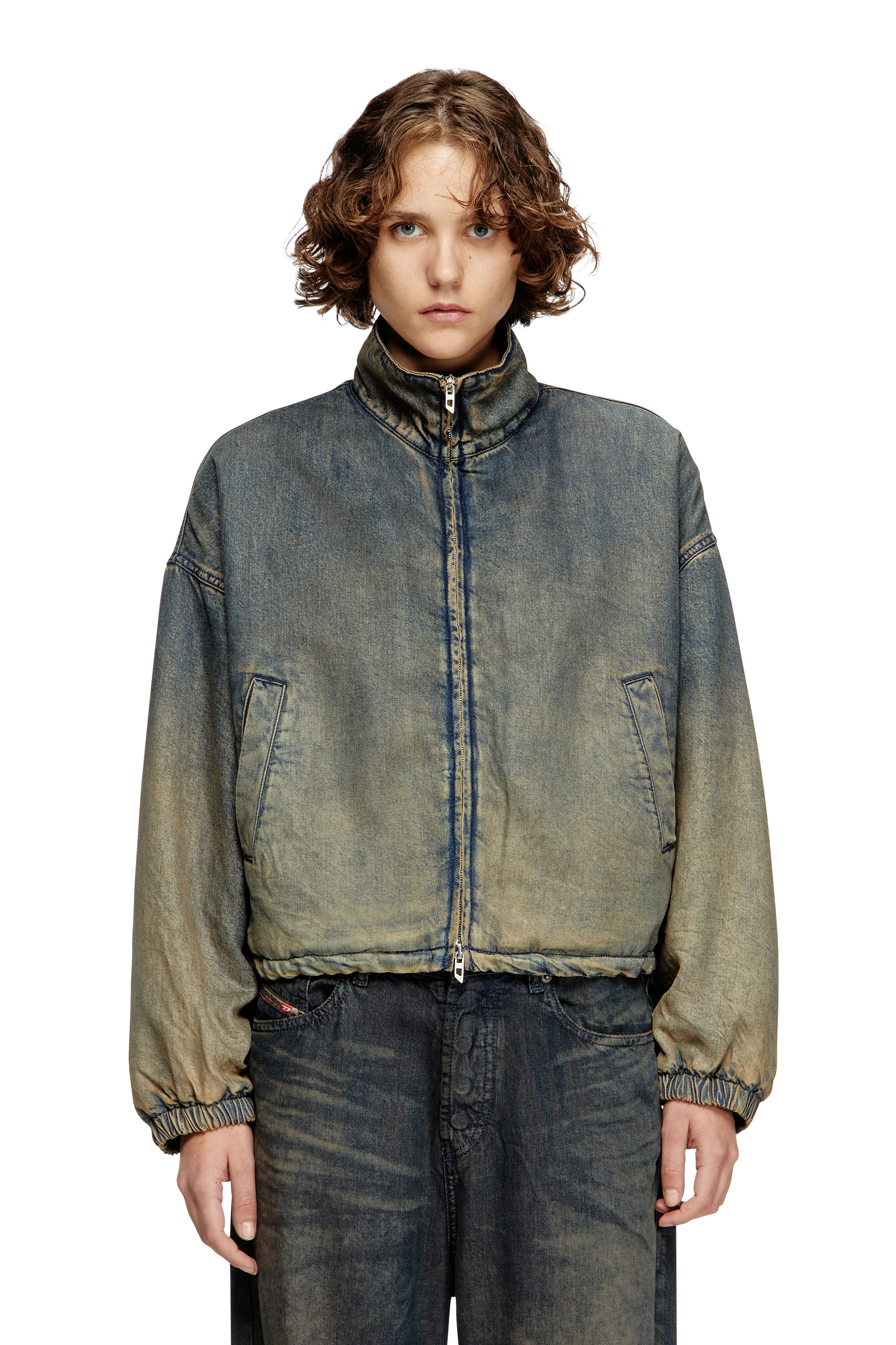 Diesel Zipped Jacket In Fluid Shaded Denim In Blue