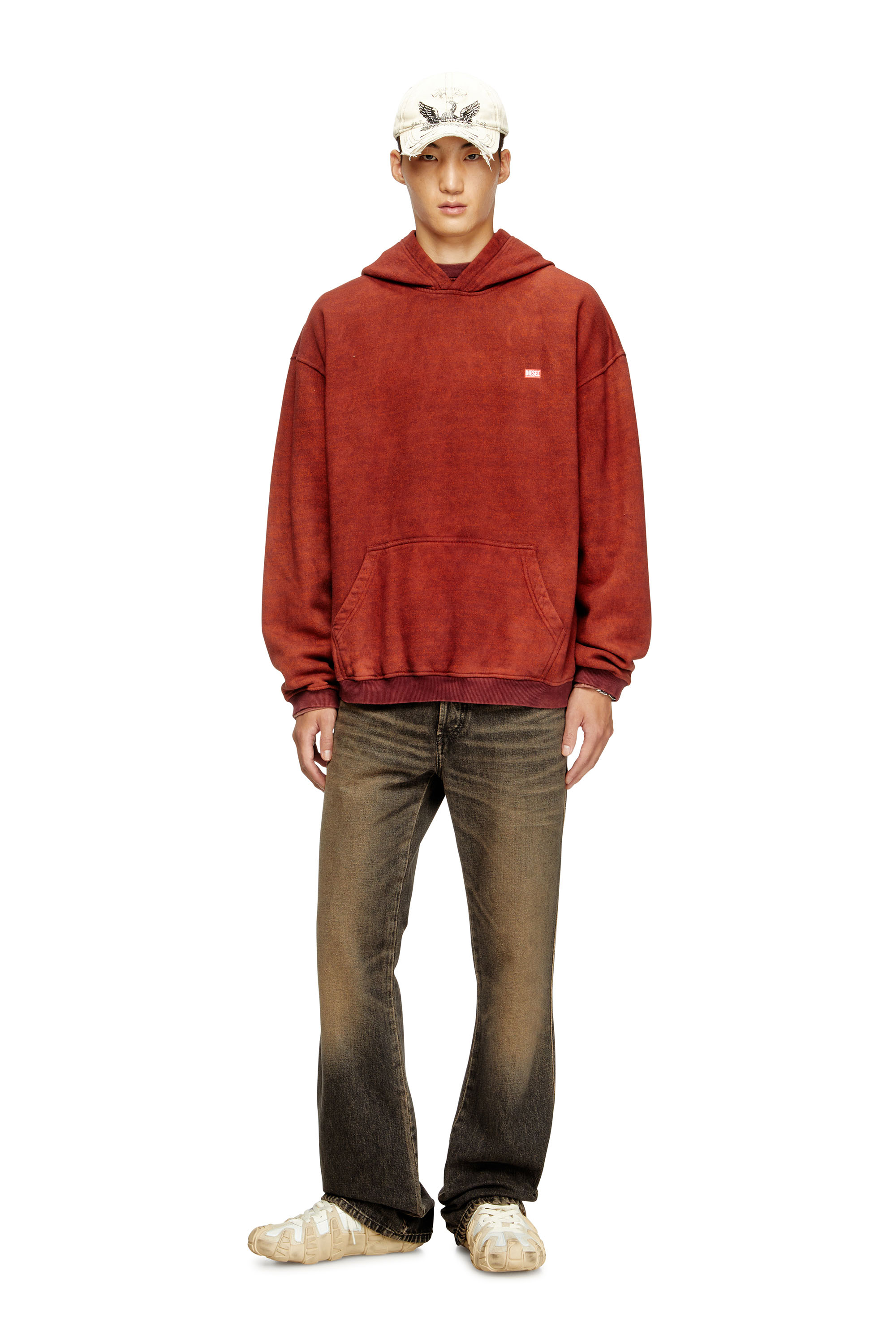 Diesel - S-KAI, Man's Cotton hoodie with kangaroo pocket in Brown - 2