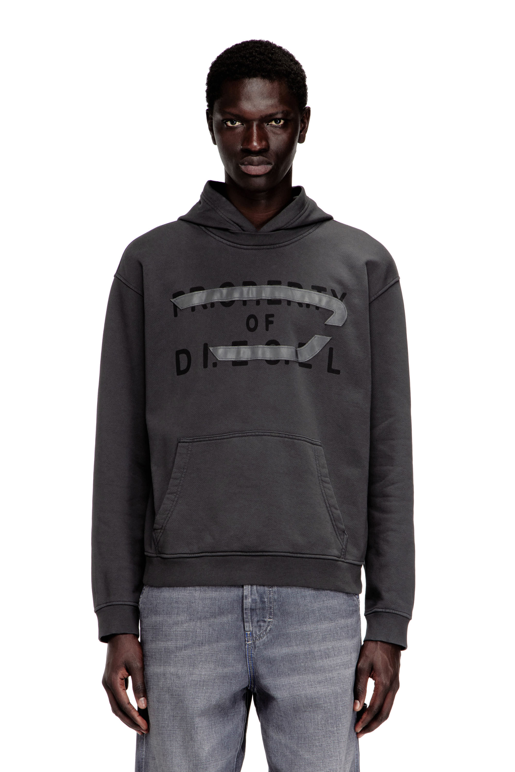 Diesel Grigio Uomo - Hoodie In Cotone Con Applicazione A D - Felpe Piccolo