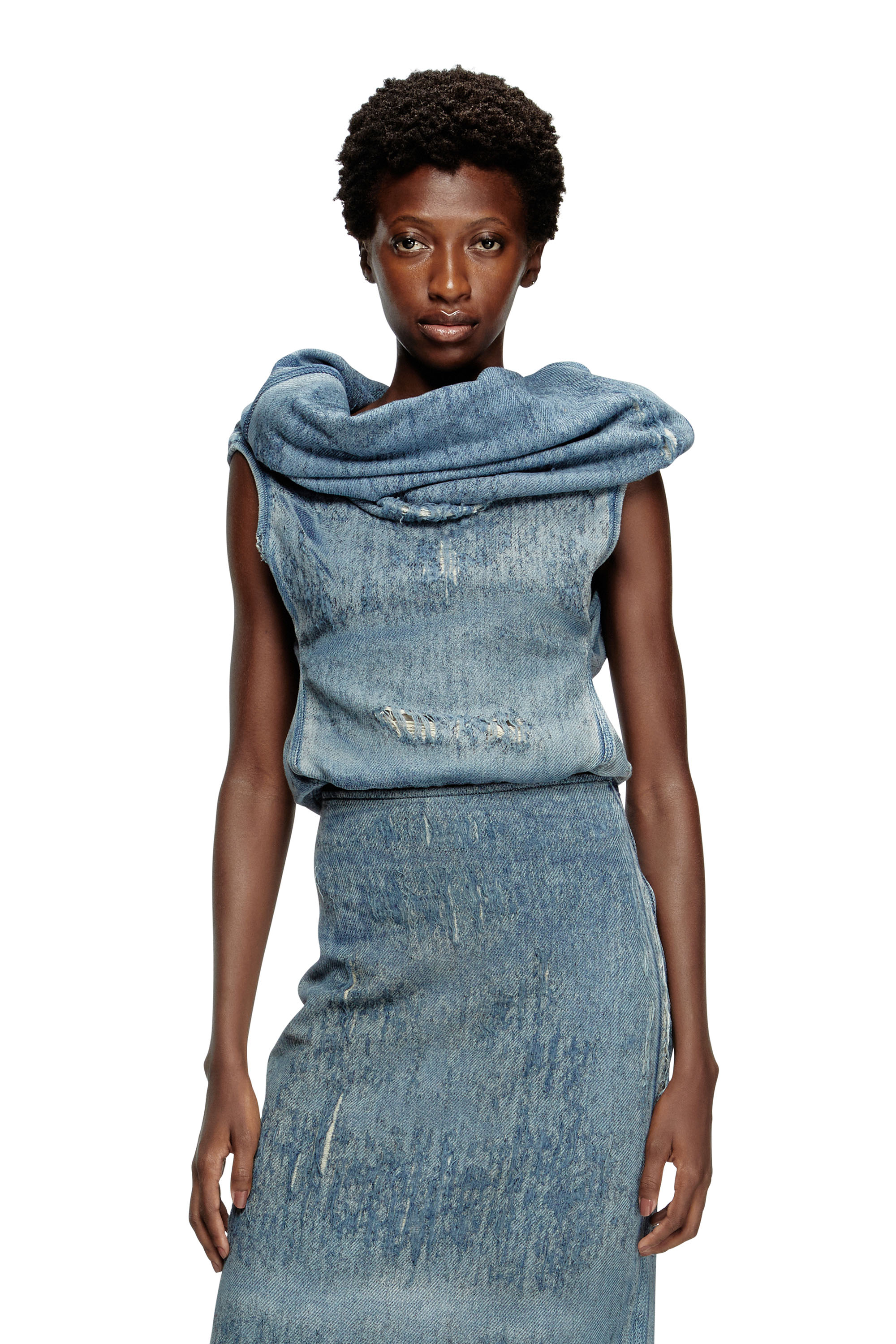 Diesel - Top in ultra-destroyed jacquard denim - Tops - Woman - Blue