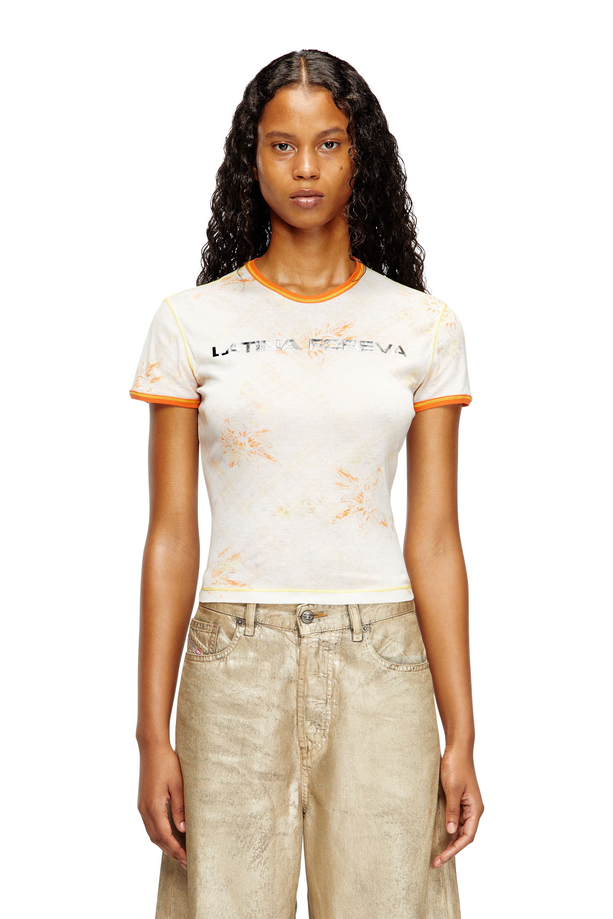 Diesel - L_Tina 4eva Tee, Woman's T-shirt with Latina Foreva print in White/Orange - 2