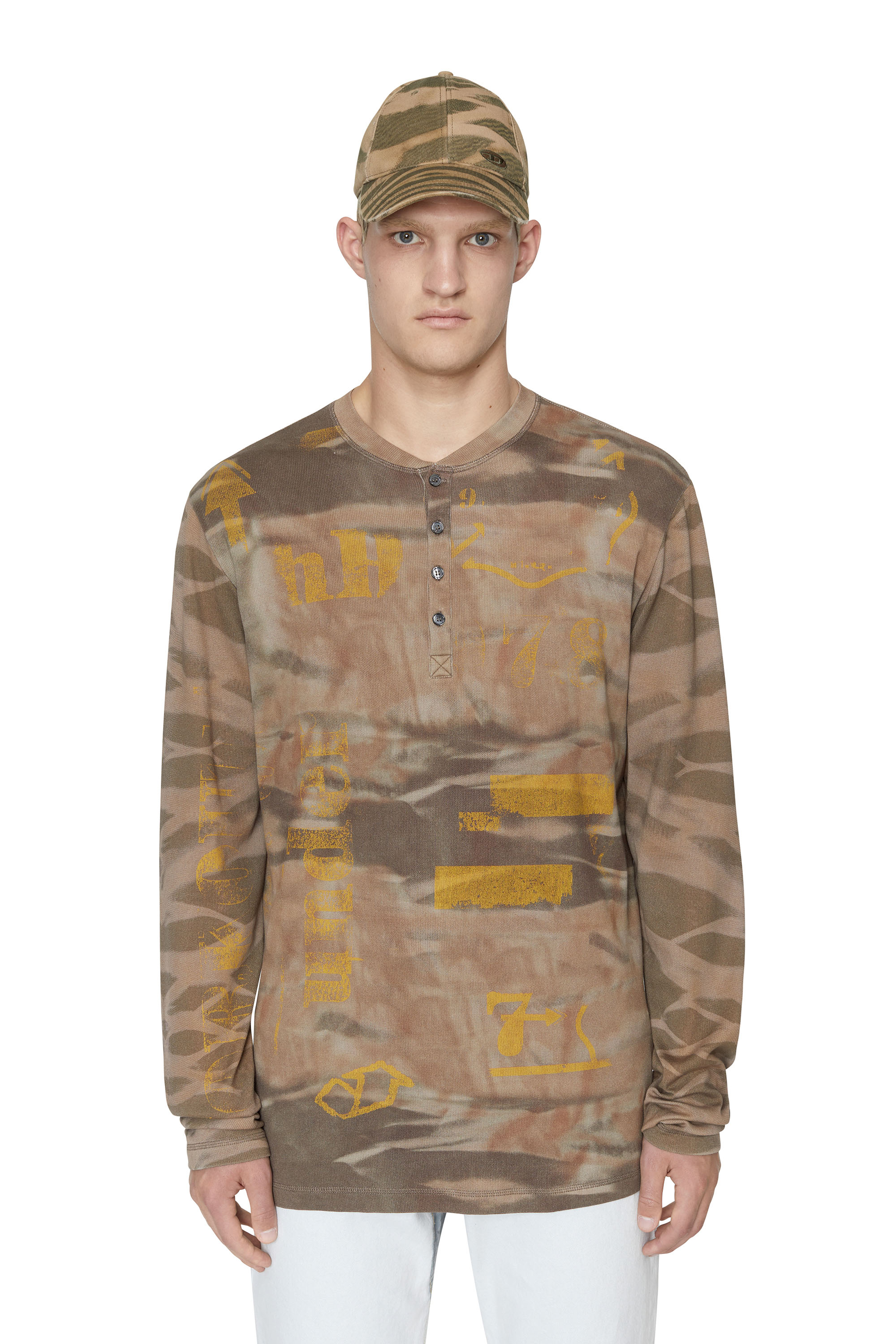 Diesel - Camicia Henley camouflage effetto vintage - T-Shirts - Uomo - Marrone