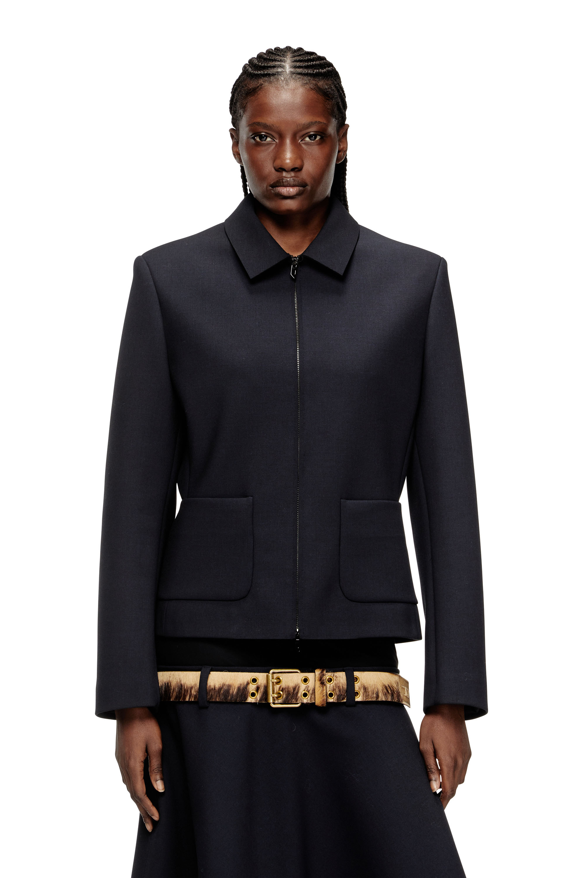 Diesel Collared Jacket In Neoprene-bonded Fabric In Blue