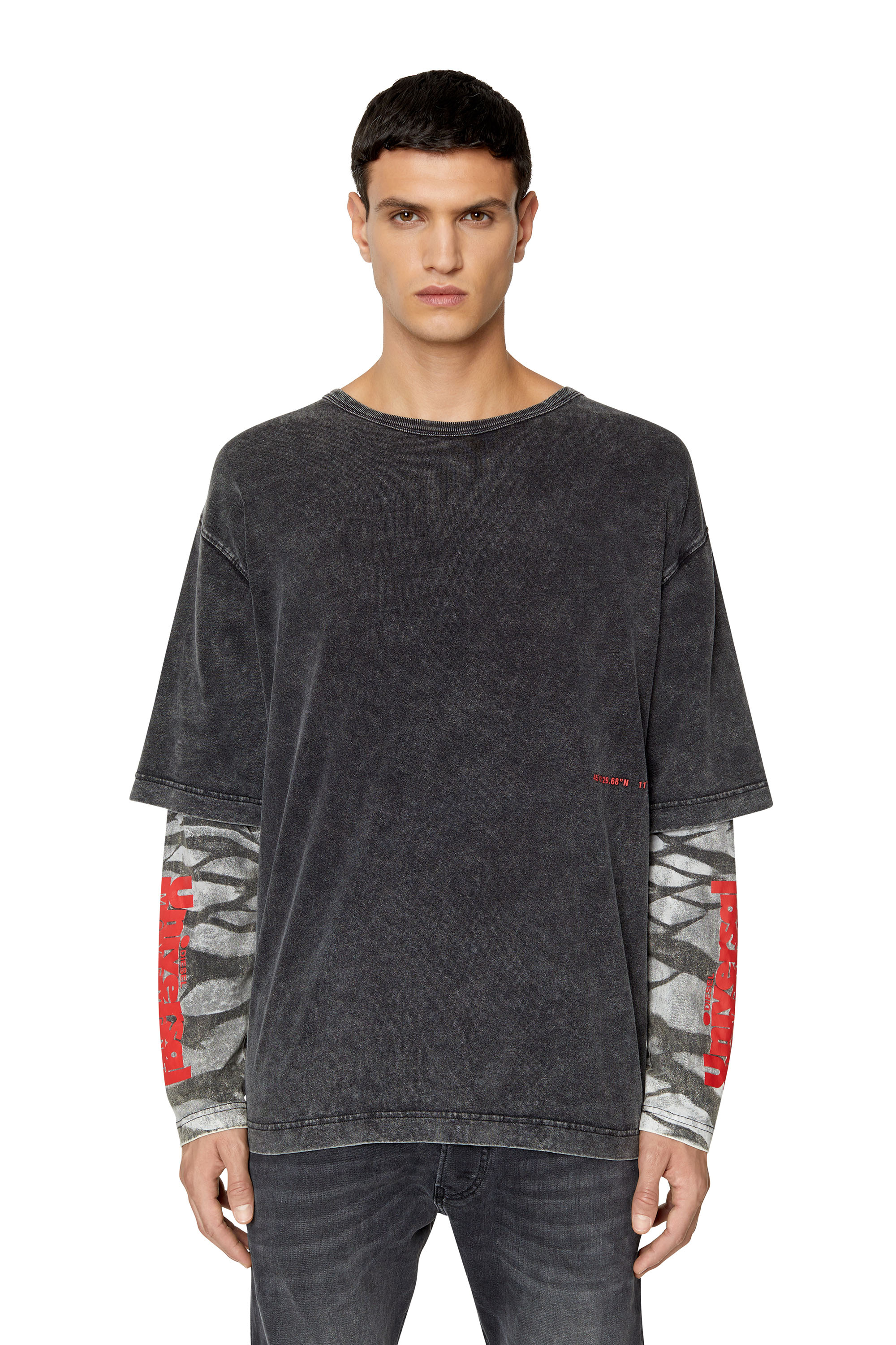 Diesel - Maglia marmorizzata con maniche a effetto stratificato - T-Shirts - Uomo - Multicolor