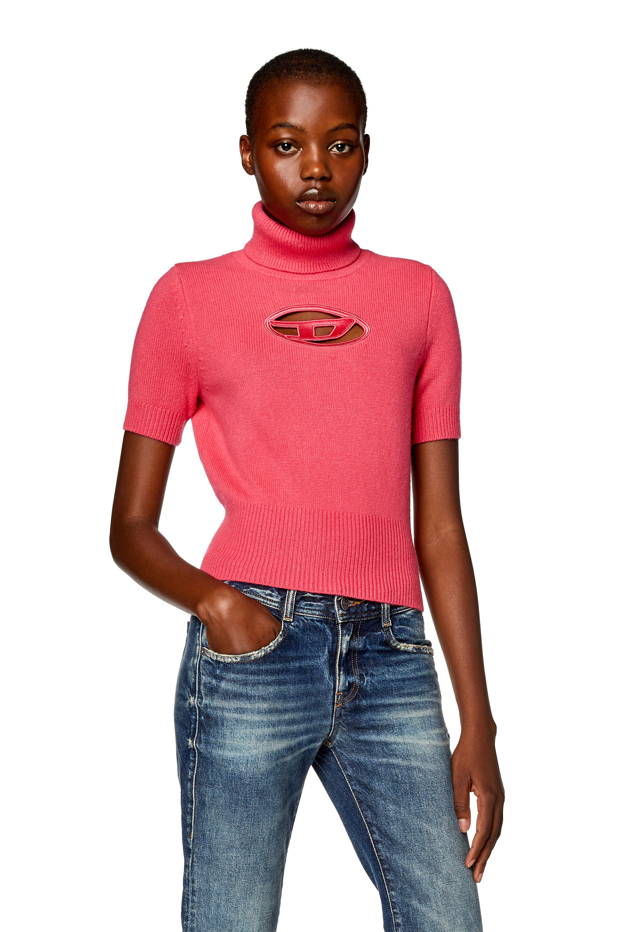 Diesel Short-sleeve Jumper With Cut-out Logo In Pink