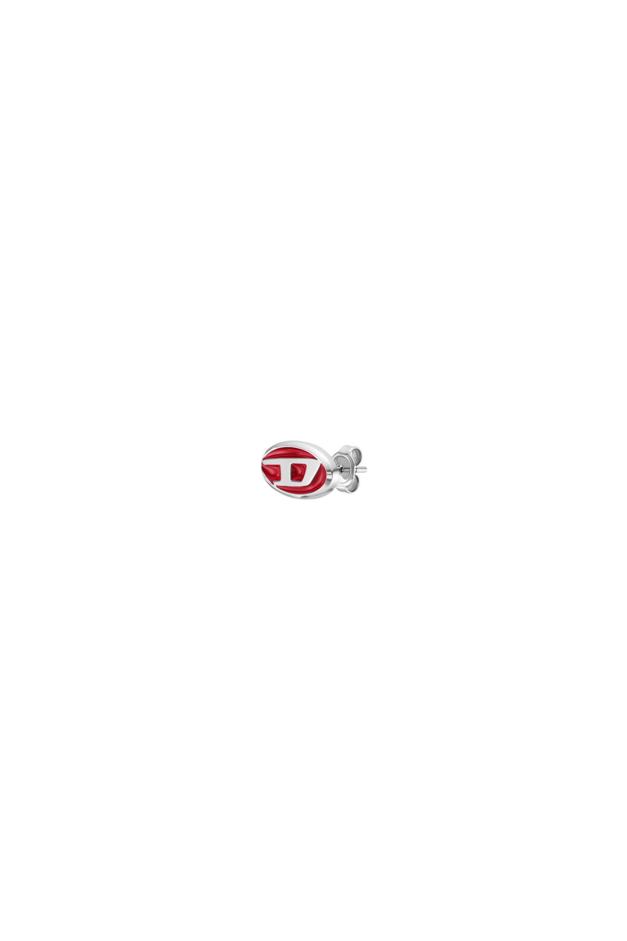 Diesel Unisex Silver - Red Enamel And Stainless Steel Single Stud Earring - Earrings Uni