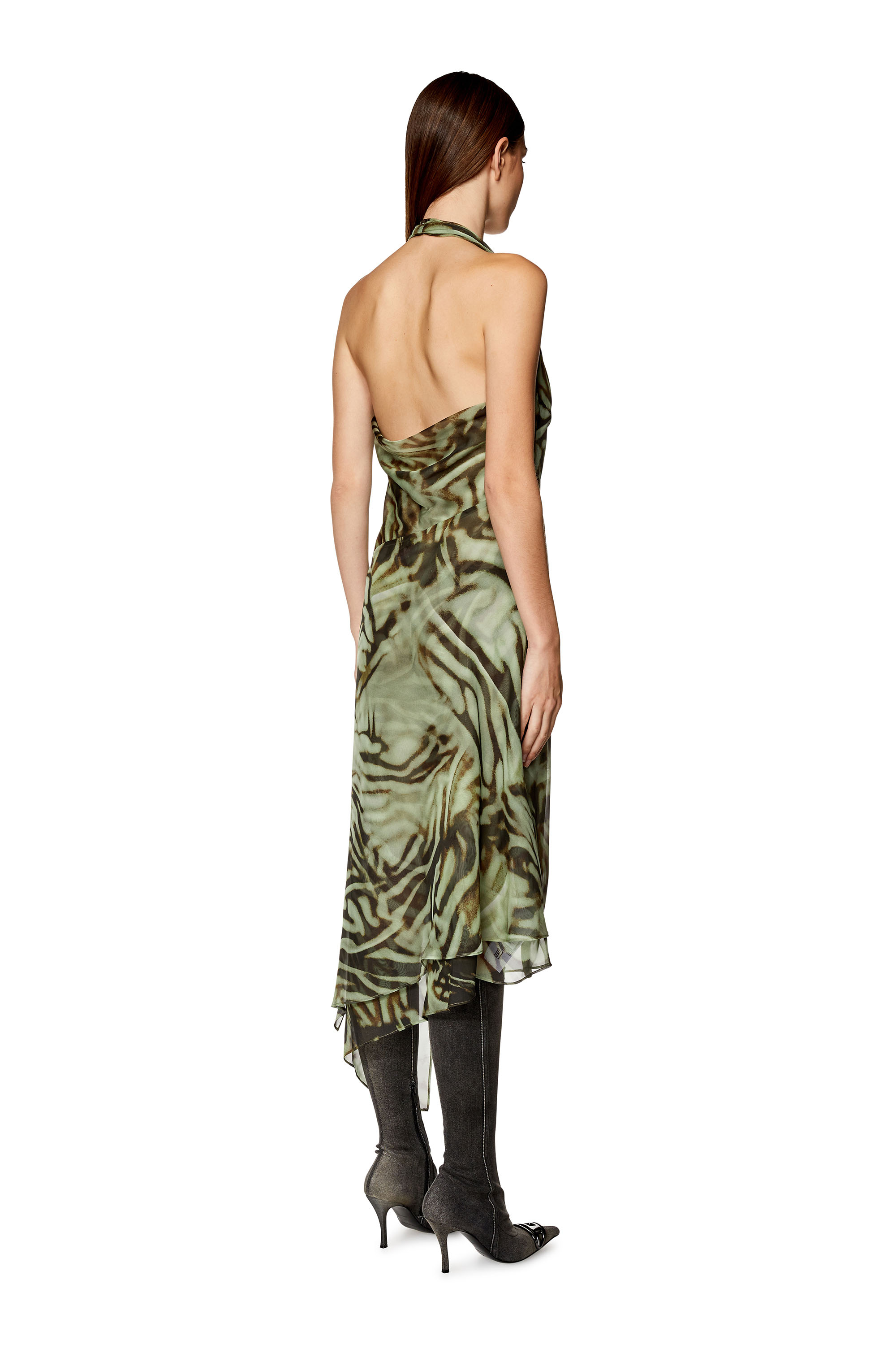 Diesel - Robe midi asymétrique en mousseline motif camouflage - Robes - Femme - Vert