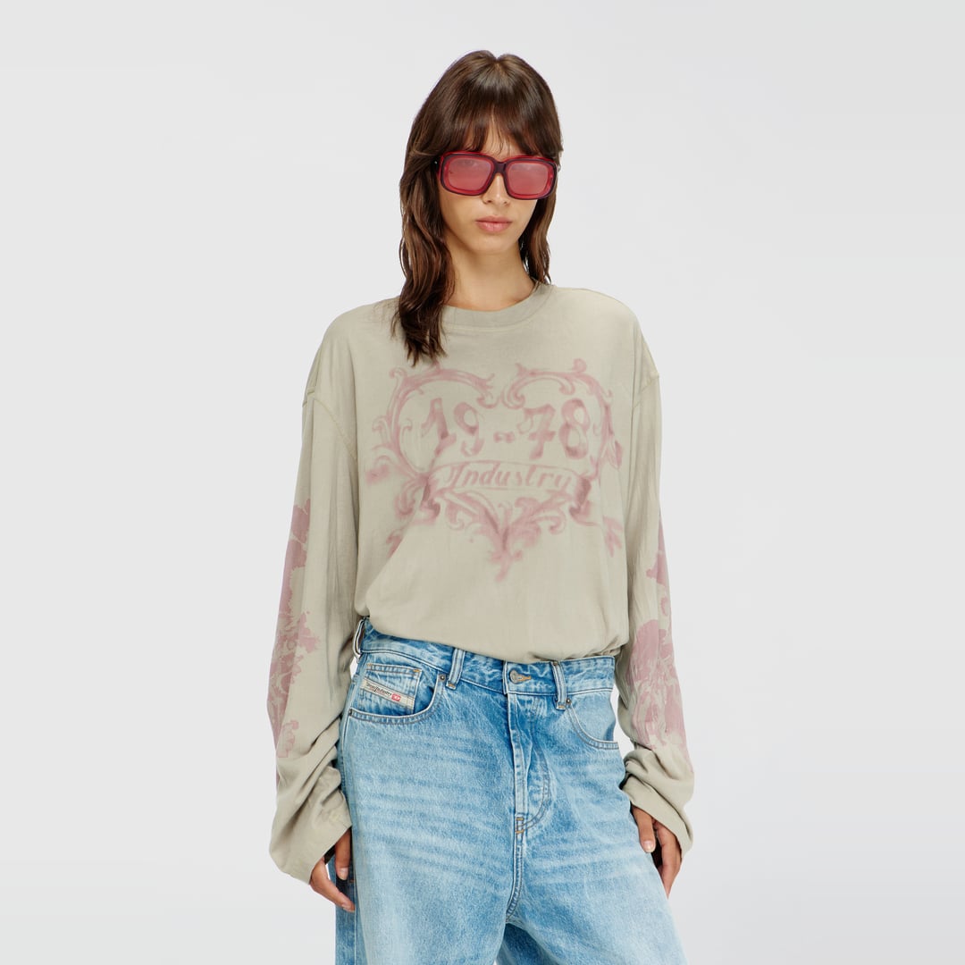 Diesel - Cotton long-sleeve T-shirt with graphic print - T-Shirts - Woman - Multicolor