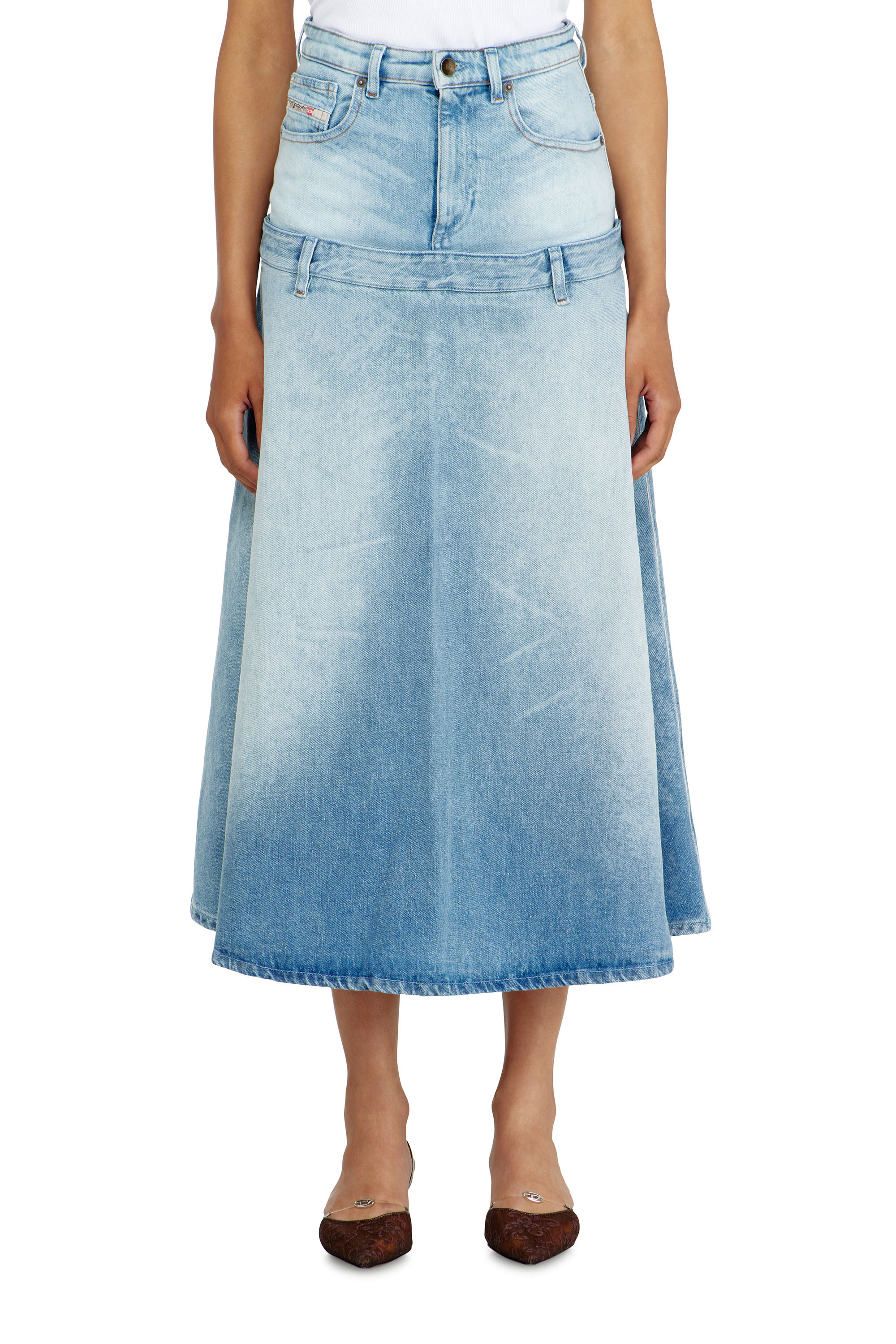 Diesel Women's Blue - Denim Skirt With Layered Design - Skirts - Woman Size 27