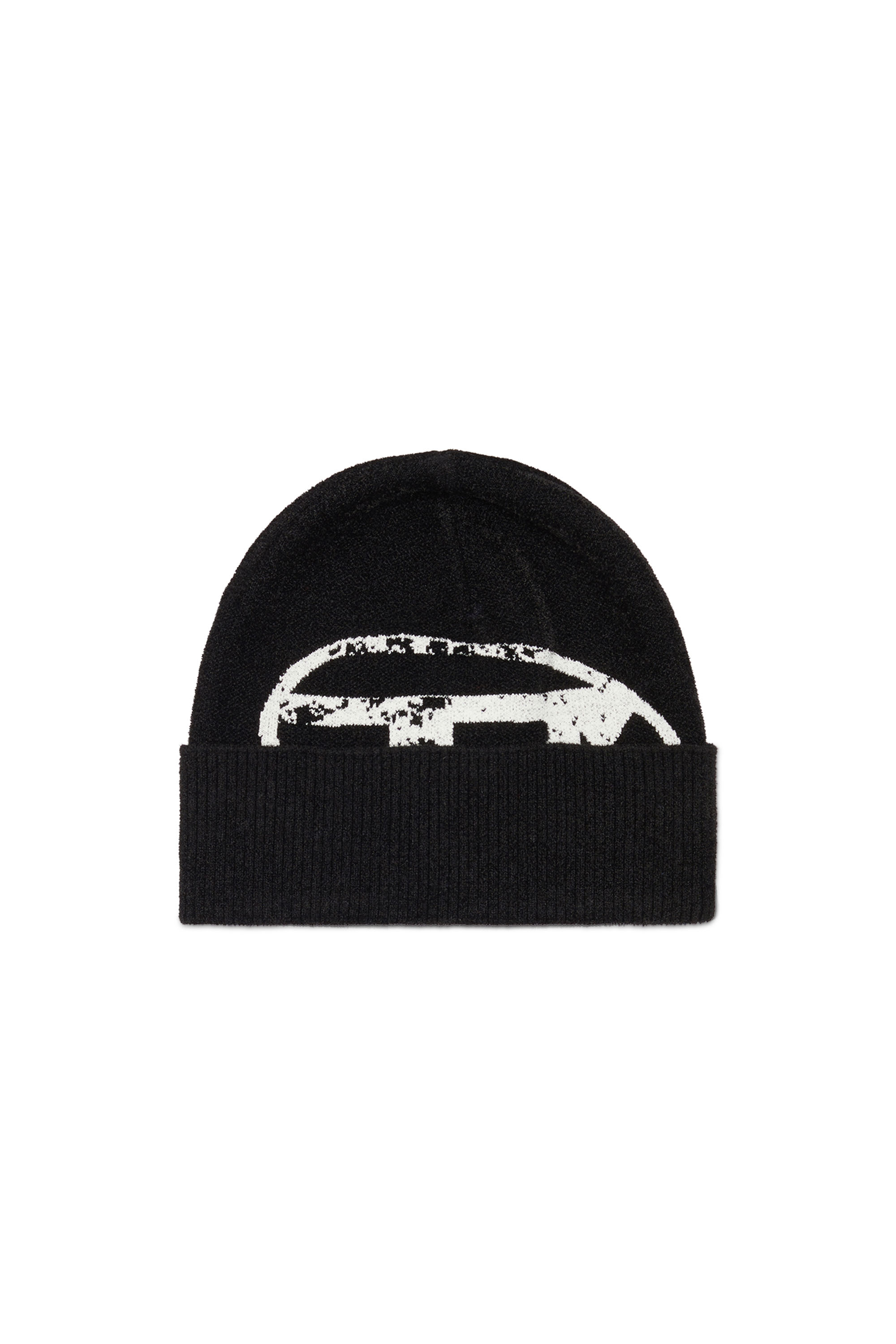 Diesel - Beanie with distressed oval D logo - Knit caps - Unisex - Black