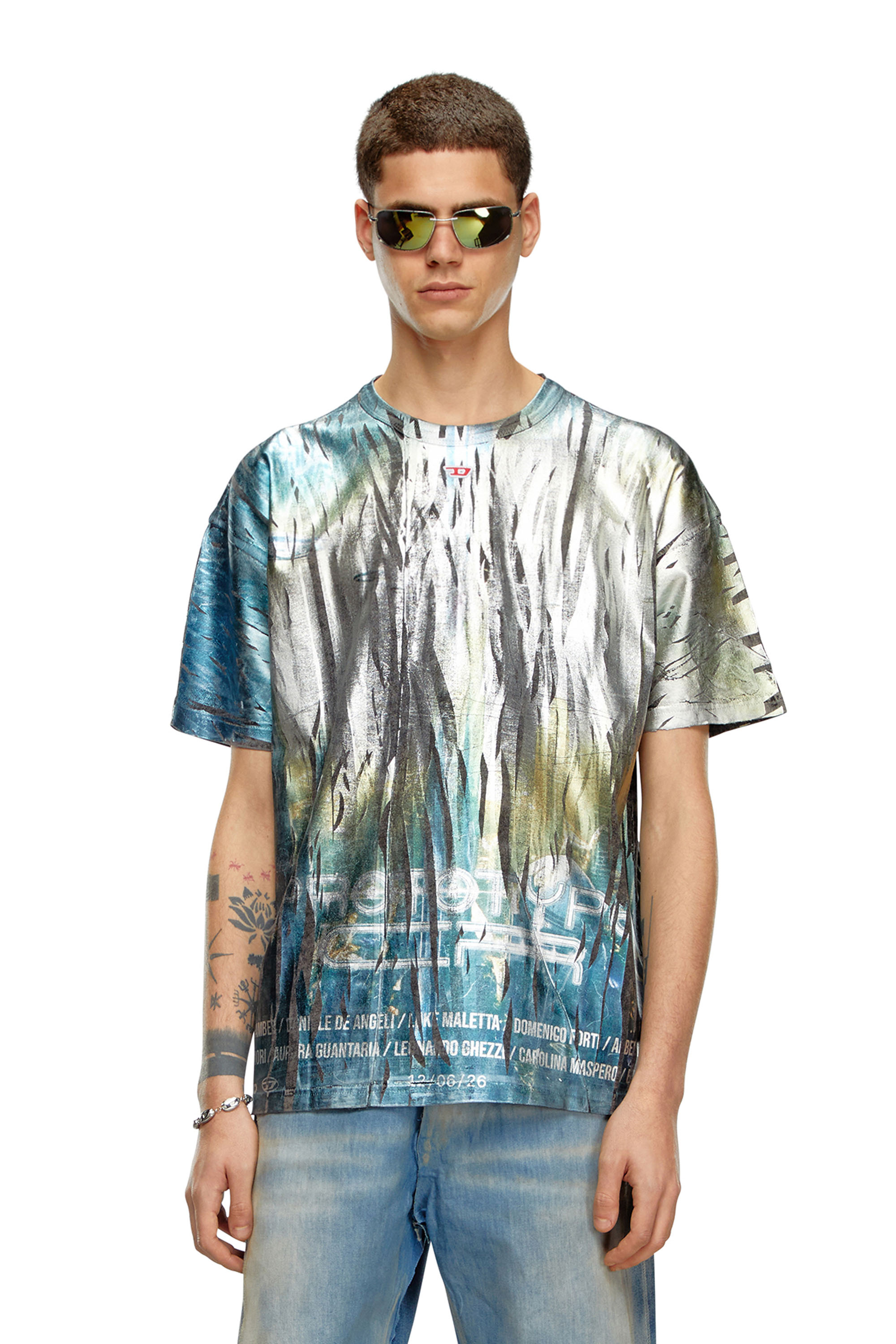 Diesel - T-shirt con trattamento laminato stropicciato - T-Shirts - Uomo - Multicolor