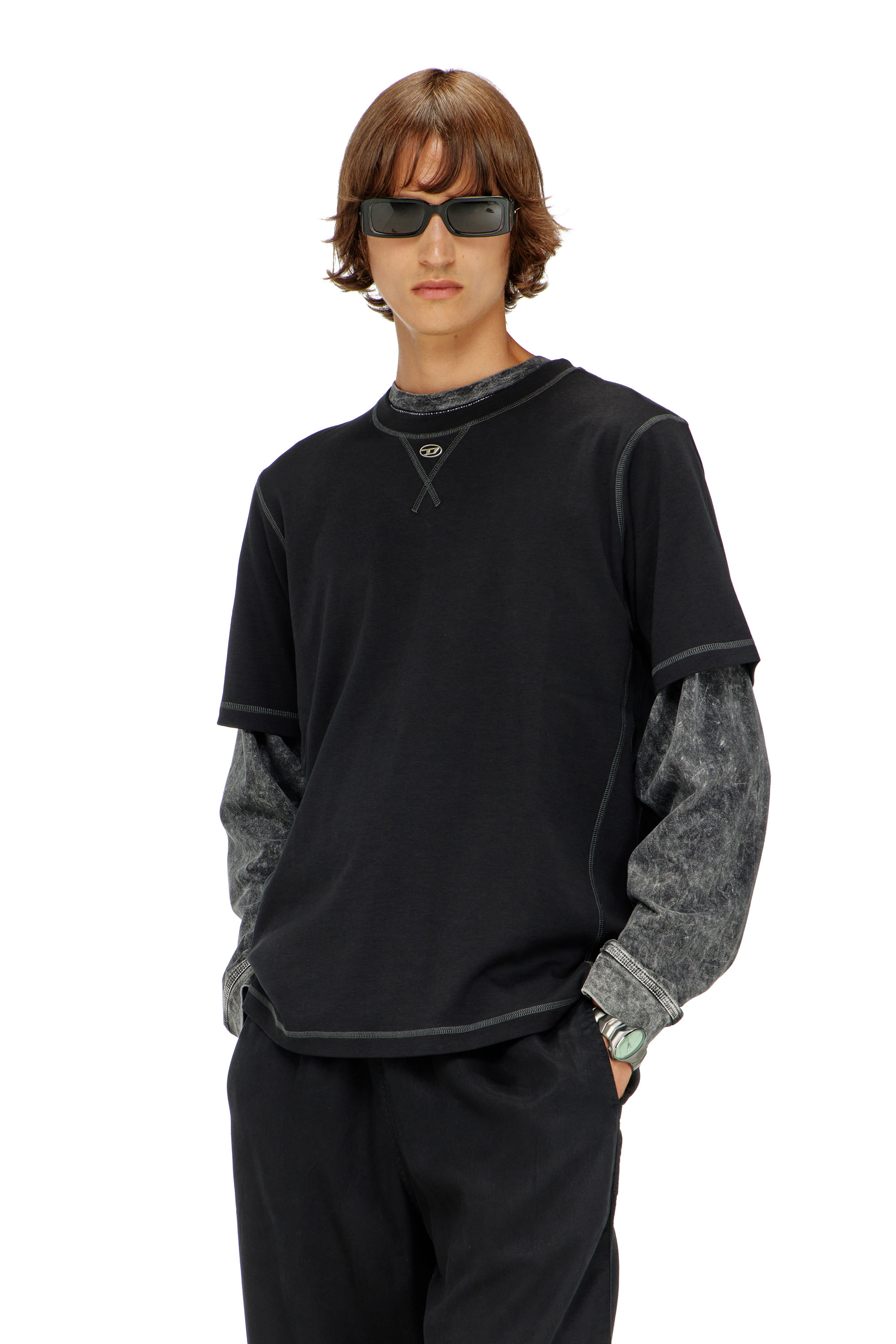 Diesel Men's Grey - Regular T-Shirt With Crew Neck And Oval D - T-Shirts - Man Extra Large