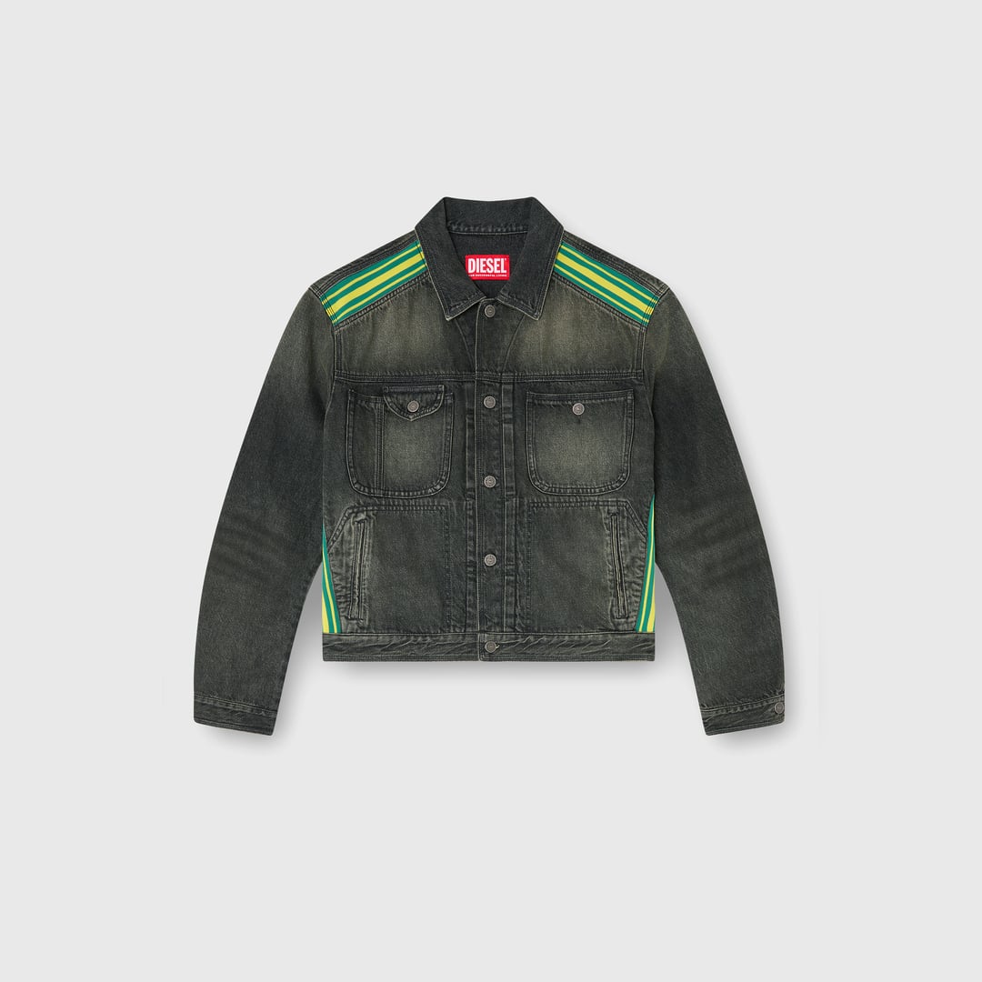 Diesel, Trucker jacket with striped shoulder bands, Denim Jackets, Man in Grey