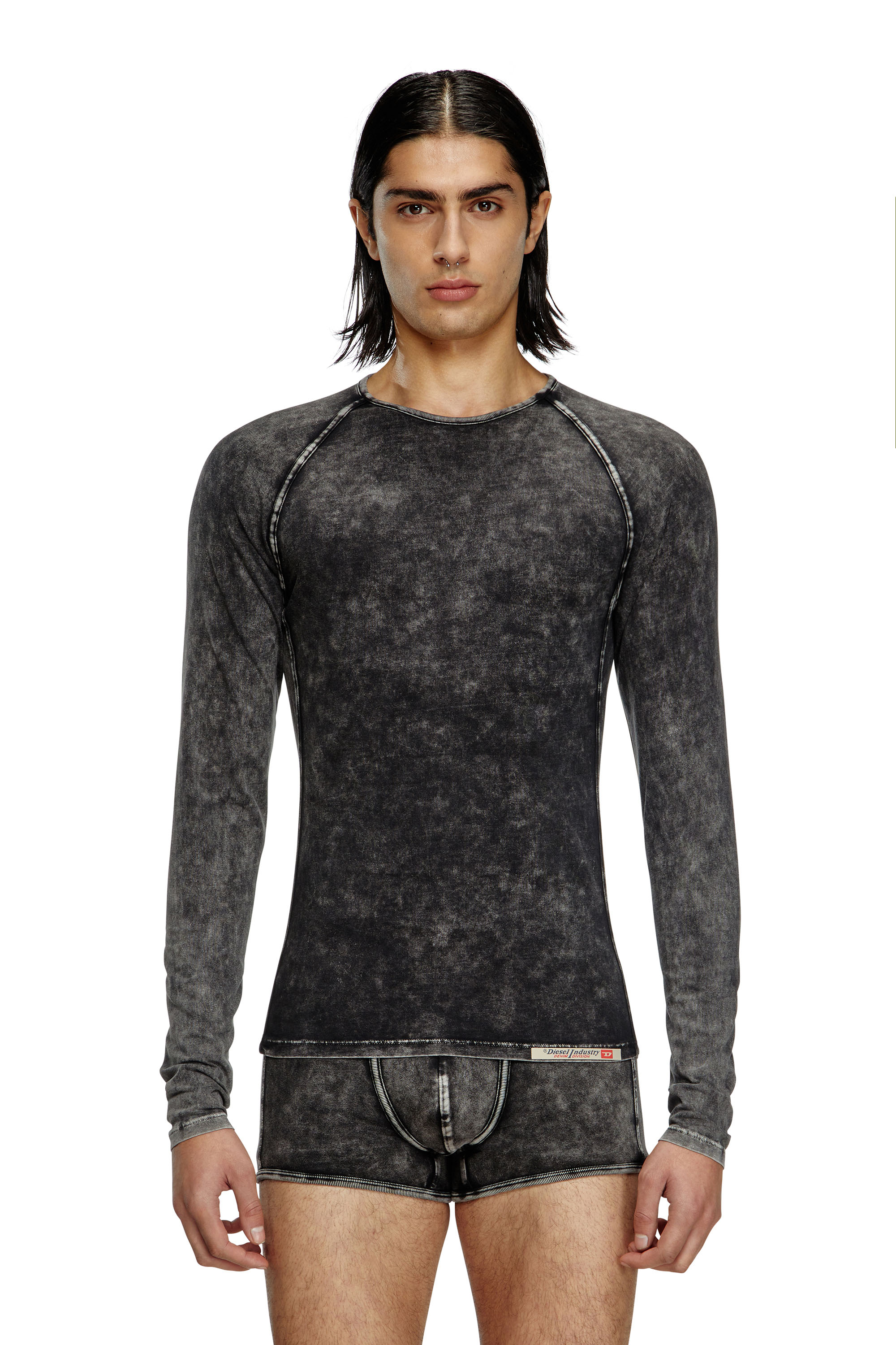 Diesel Men's Black - Denim Effect Long-Sleeve T-Shirt - Tops - Man Xxl